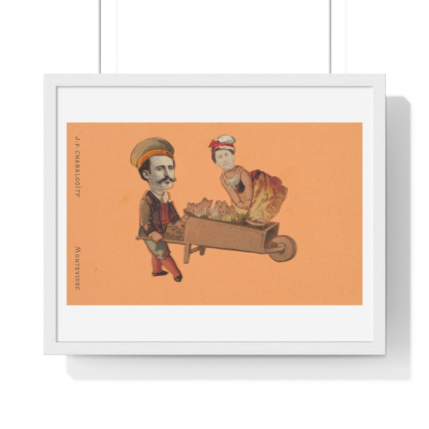 Uruguayan Photo Collage, Man Pushing Woman in Wheelbarrow (circa 1875) by Juan Pedro Chabalgoity, Framed Art Print