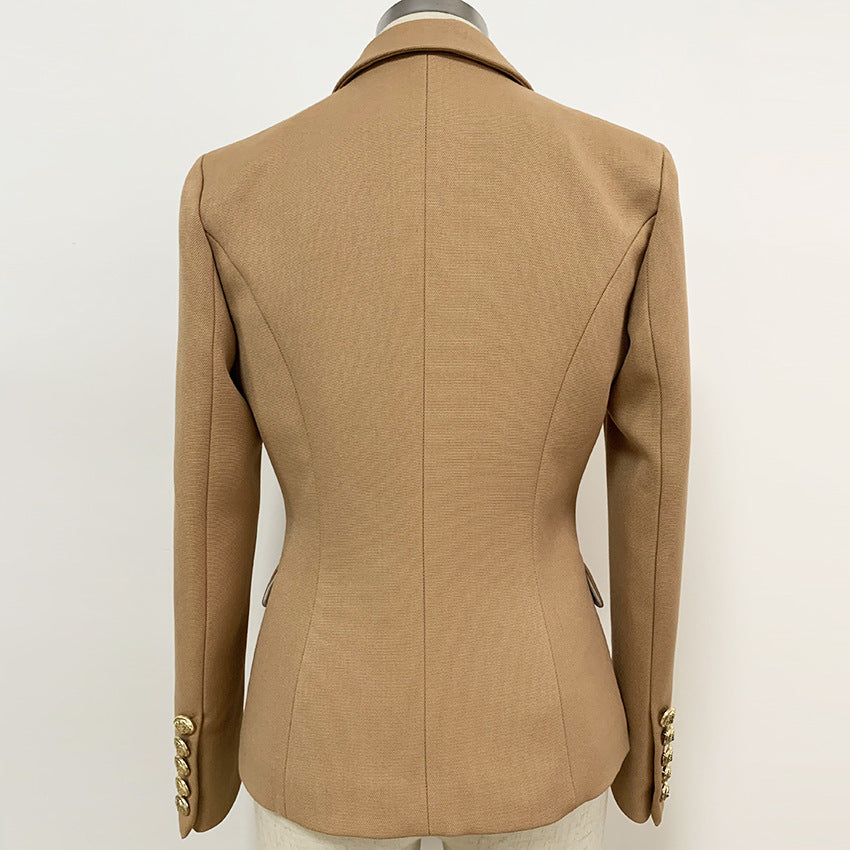 Vireous Women's Double-Breasted Camel Blazer