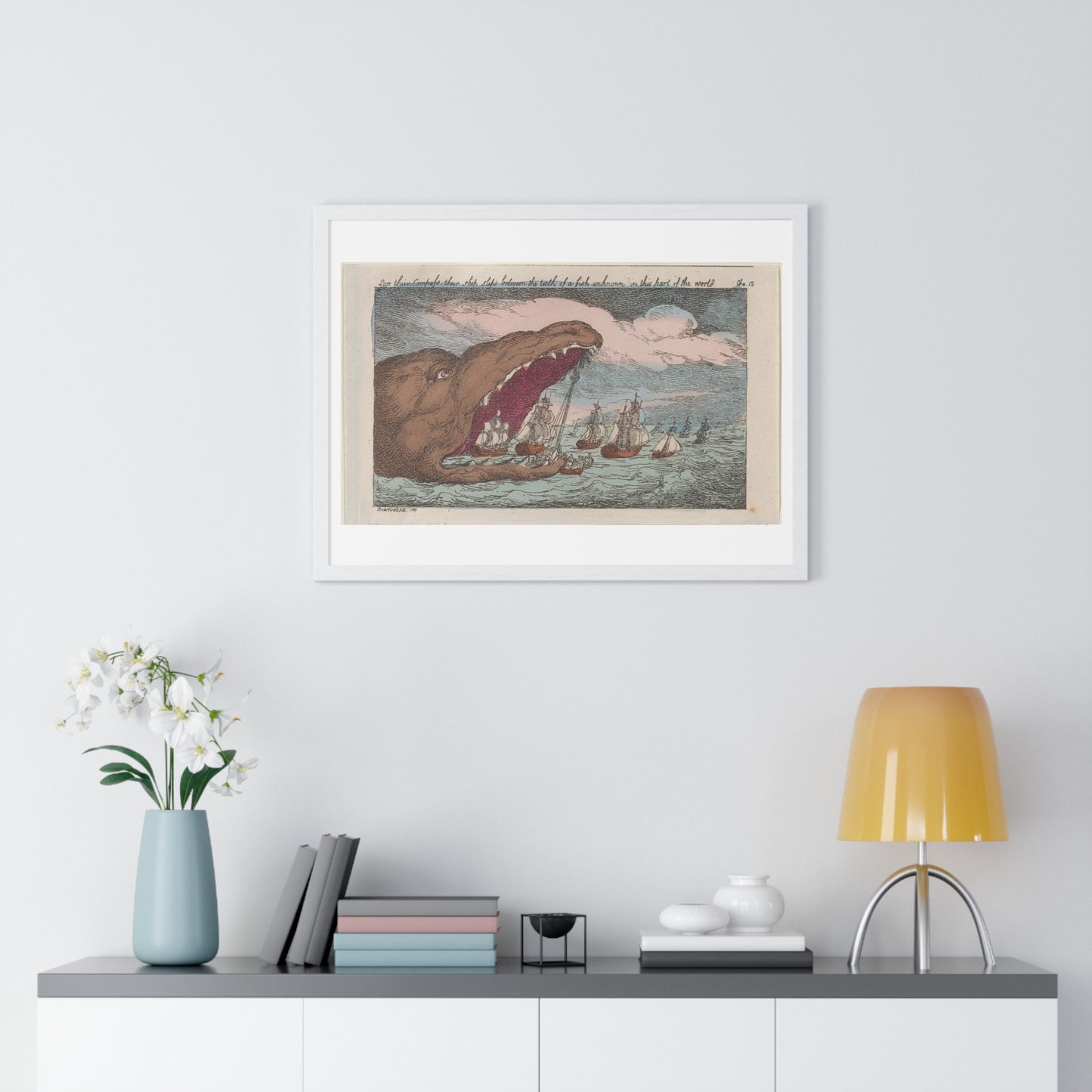 Lose their Compass, their Ship Slips Between the Teeth of a Fish Unknown in this Part of the World (1809) from the Original, Framed Print