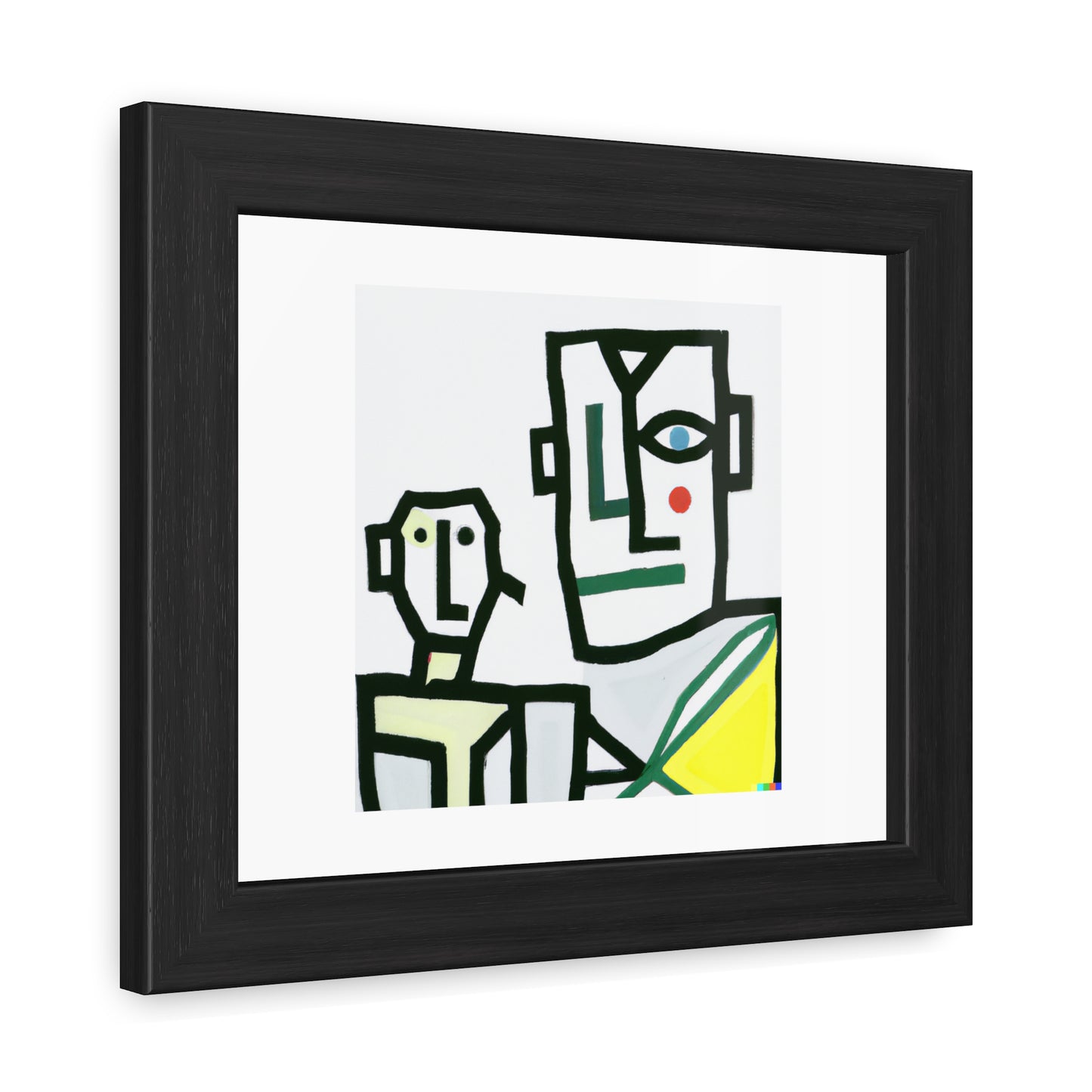 Robot et humain dans le style de Picasso 'Designed by AI' Poster encadré en bois en papier mat classique