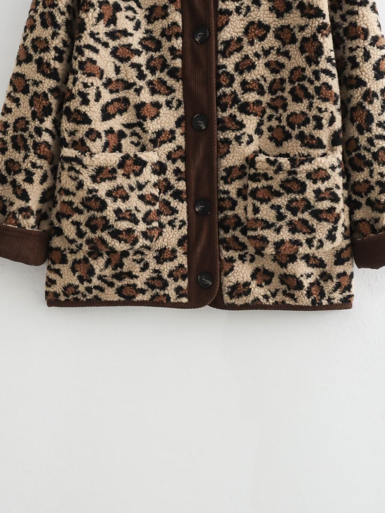 Vireous Leopard Print Women's Loose Lamb Wool Coat