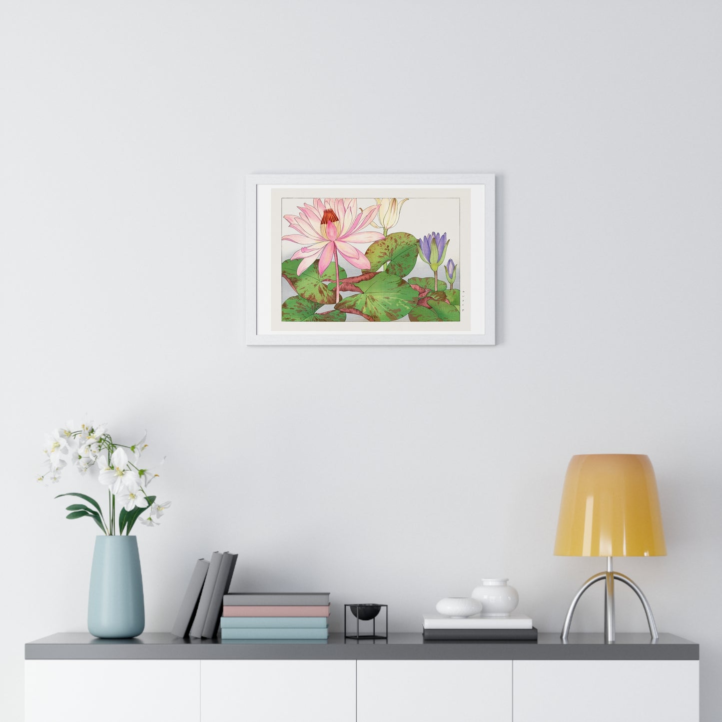 Japanese Woodblock Art, Nymphaea Lotus (1917) by Tanigami Kônan, from the Original, Framed Print
