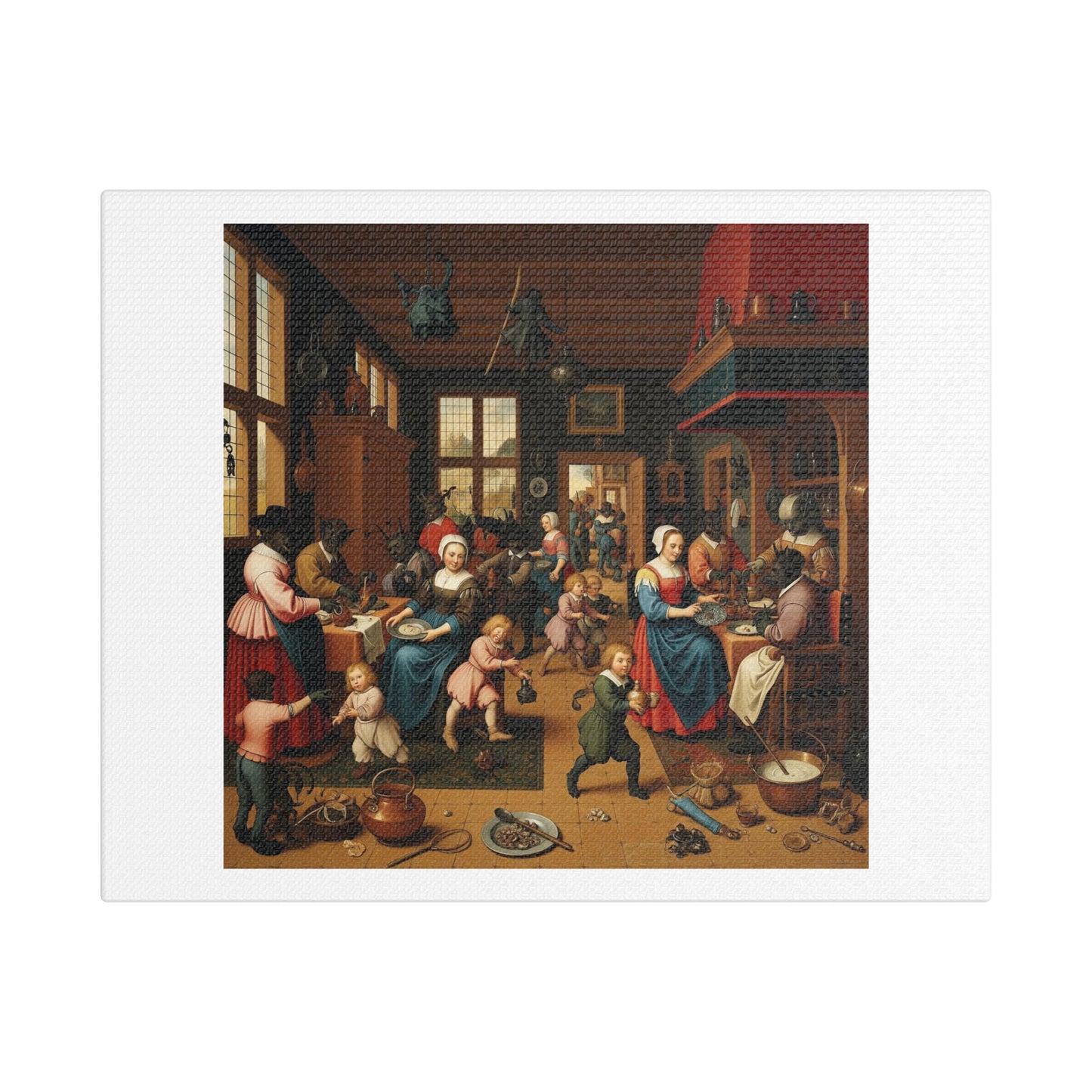 Grotesque Characters in a Flemish Inn II, 17th Century Painting 'Designed by AI', Art Print on Canvas