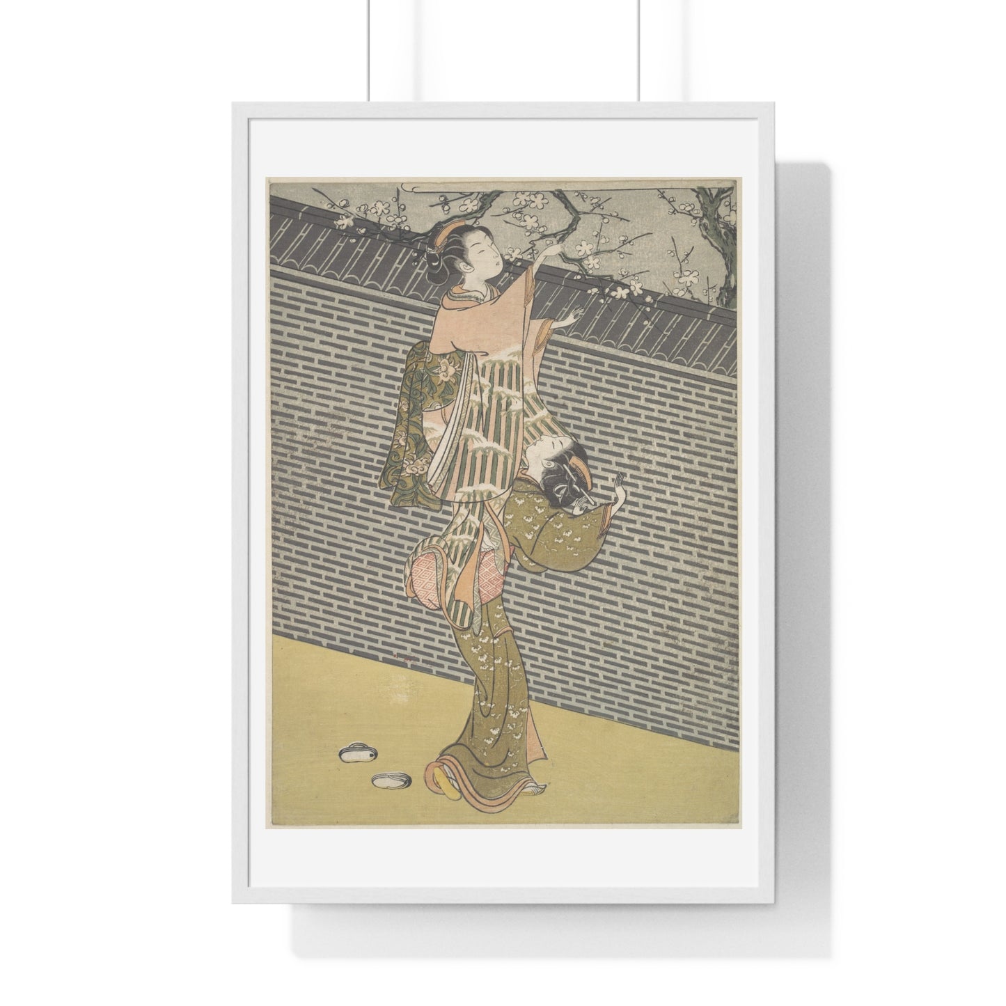 Plucking a Branch from a Neighbour's Plum Tree (1768) Japanese Illustration by Suzuki Harunobu, from the Original, Framed Print