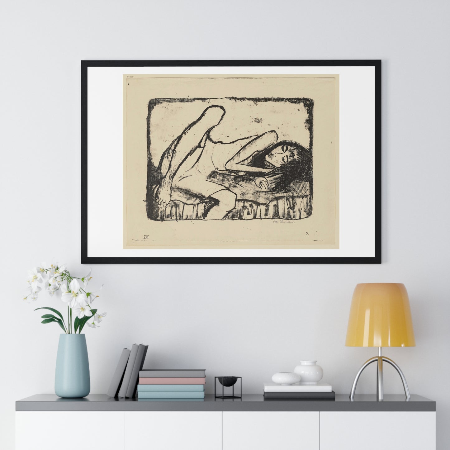 Mädchen auf der Liege II (1919) by Otto Mueller, from the Original, Framed Print