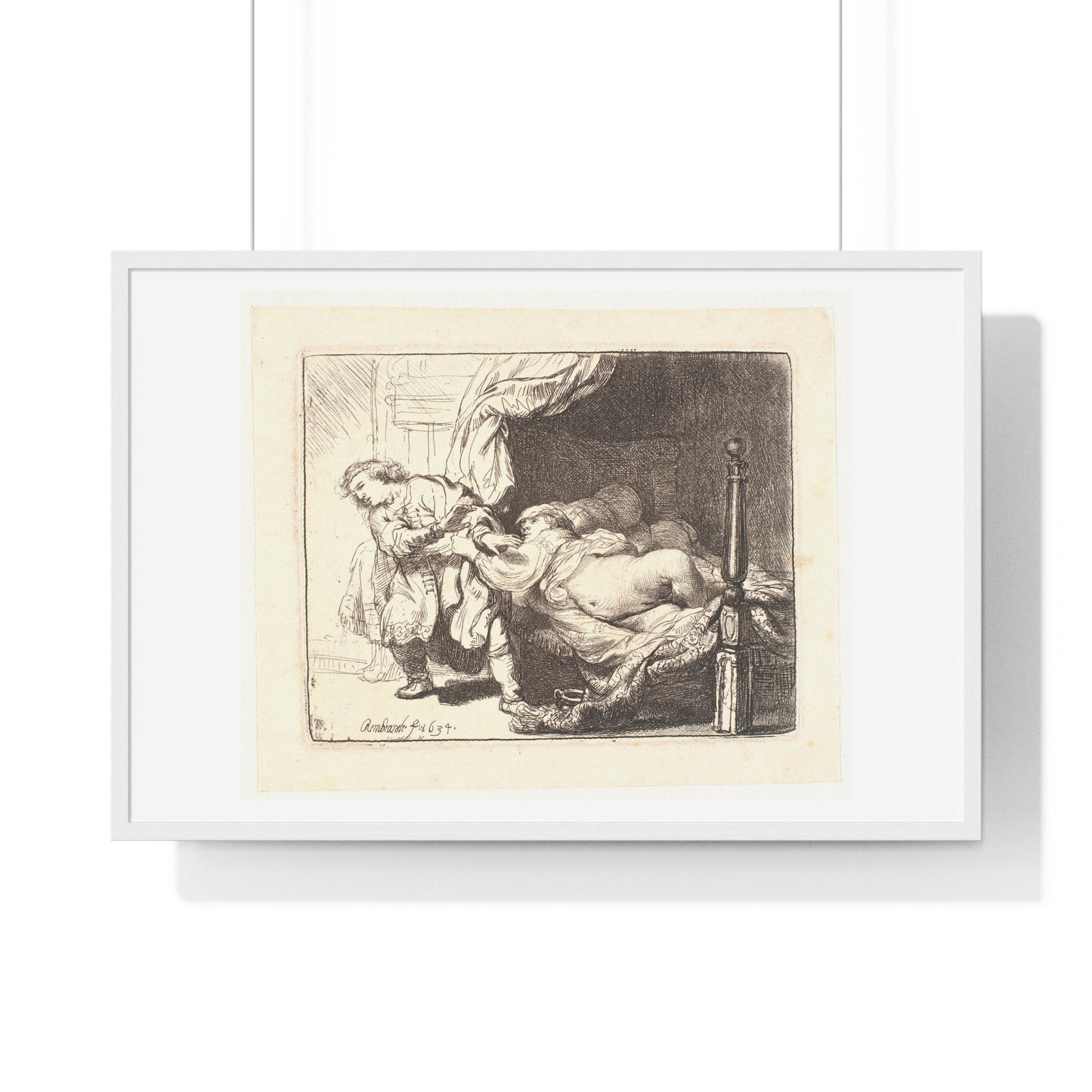 Joseph and Potiphar's Wife (1634) by Rembrandt van Rijn, from the Original, Framed Art Print