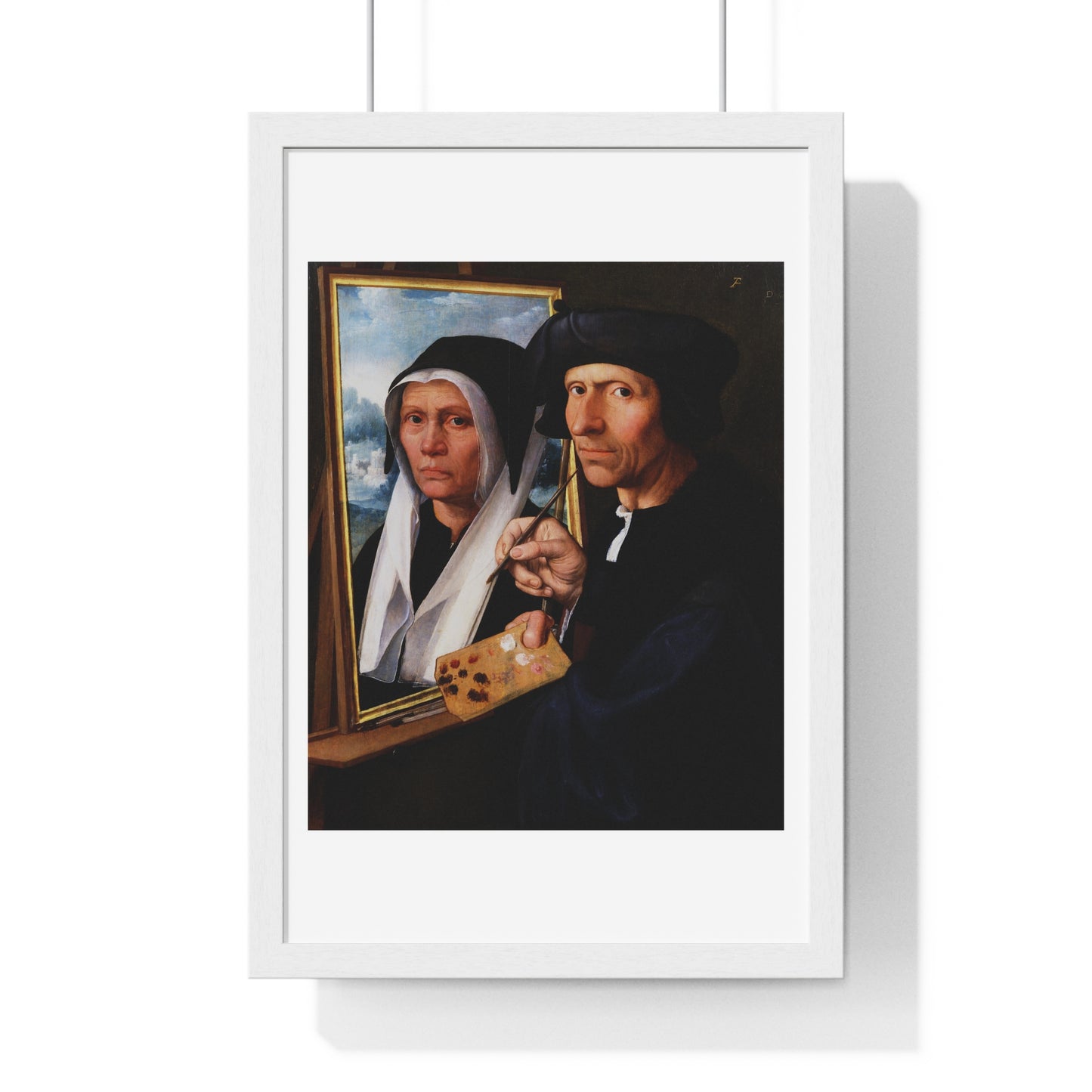 Jacob Cornelisz van Oostsanen Painting a Portrait of His Wife (circa 1550) by Dirck Jacobsz, from the Original, Framed Print