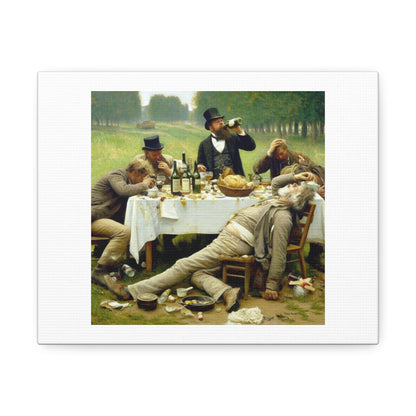 Drunk People in the Style of Édouard Manet's Le Déjeuner Sur l'Herbe Art Print ' Designed by AI' on Satin Canvas