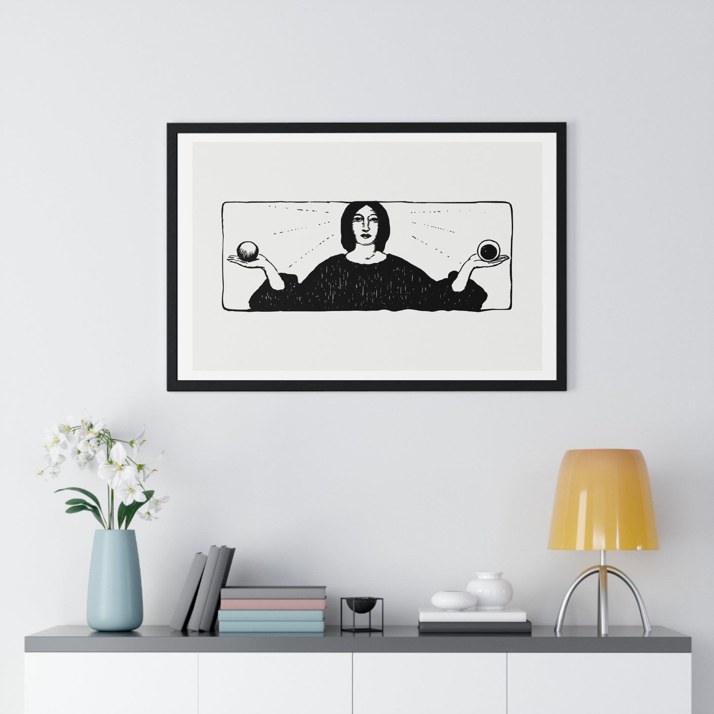 Woman Holding Balls, Religious Vintage Illustration, from the Original, Framed Art Print