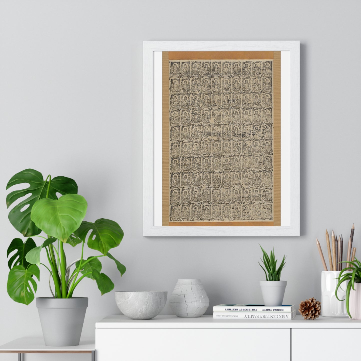 Stamped Images of the Wisdom King Fudō (Acala), Antique Japanese Scroll, from the Original, Framed Art Print