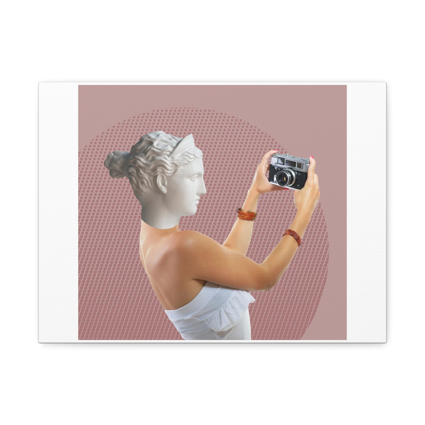 Human Statue Selfie, Graphic Art Print on Satin Canvas