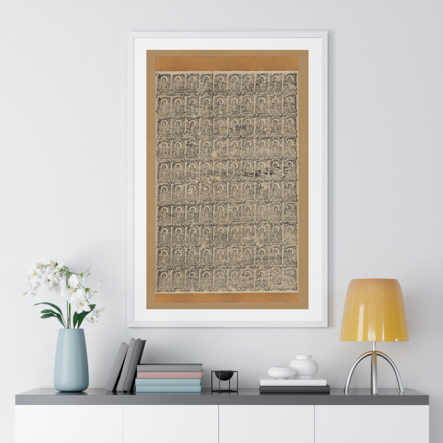 Stamped Images of the Wisdom King Fudō (Acala), Antique Japanese Scroll, from the Original, Framed Art Print