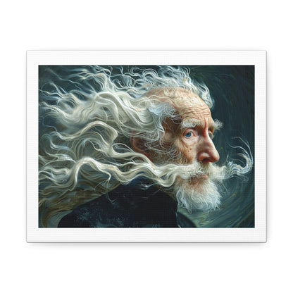 Old Man with Flowing White Hair Photorealism  'Designed by AI' Art Print on Canvas