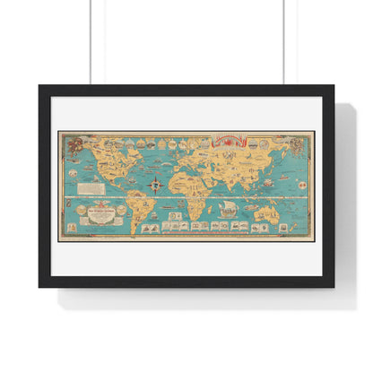 Mercator Map of the World United: A Pictorial History of Transport and Communications and Paths to Permanent Peace (1944), from the Original, Framed Art Print