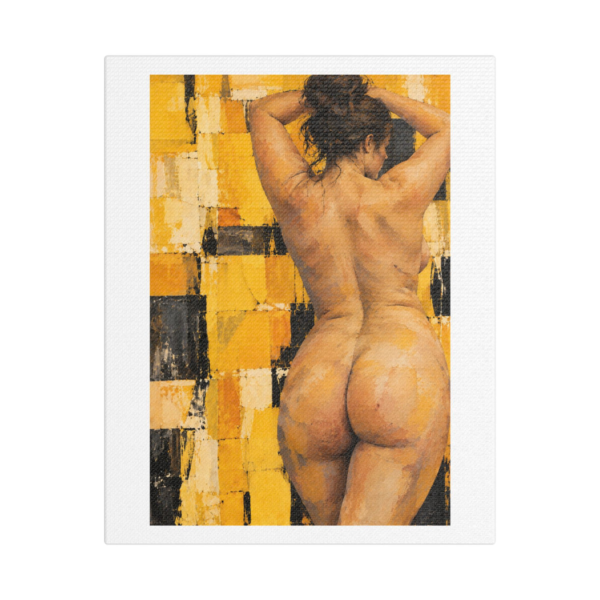 Golden Impasto Figure in Abstract Light, Art Print on Satin Canvas, Stretched