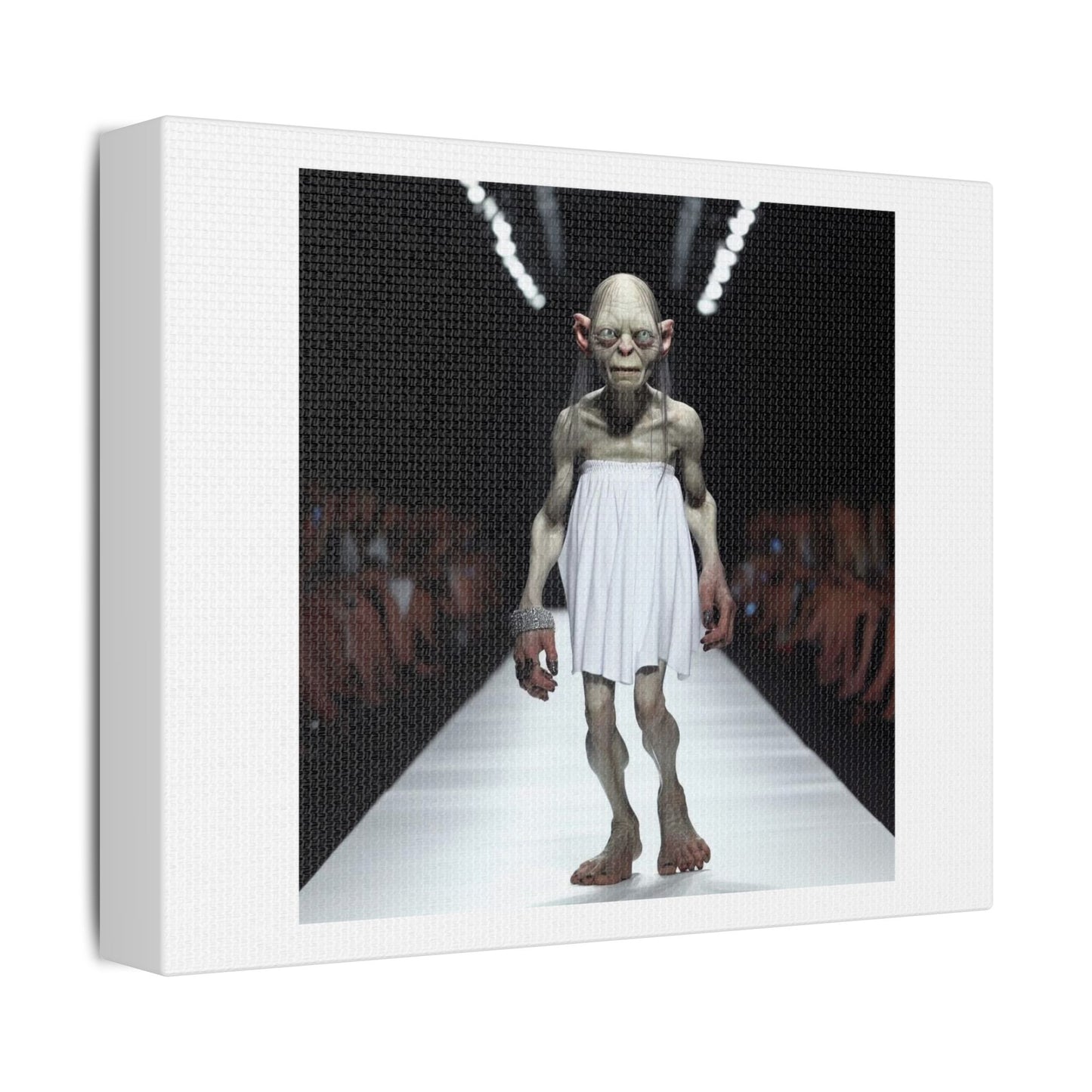 Gollum on the Fashion Catwalk II 'Designed by AI', Art Print on Canvas