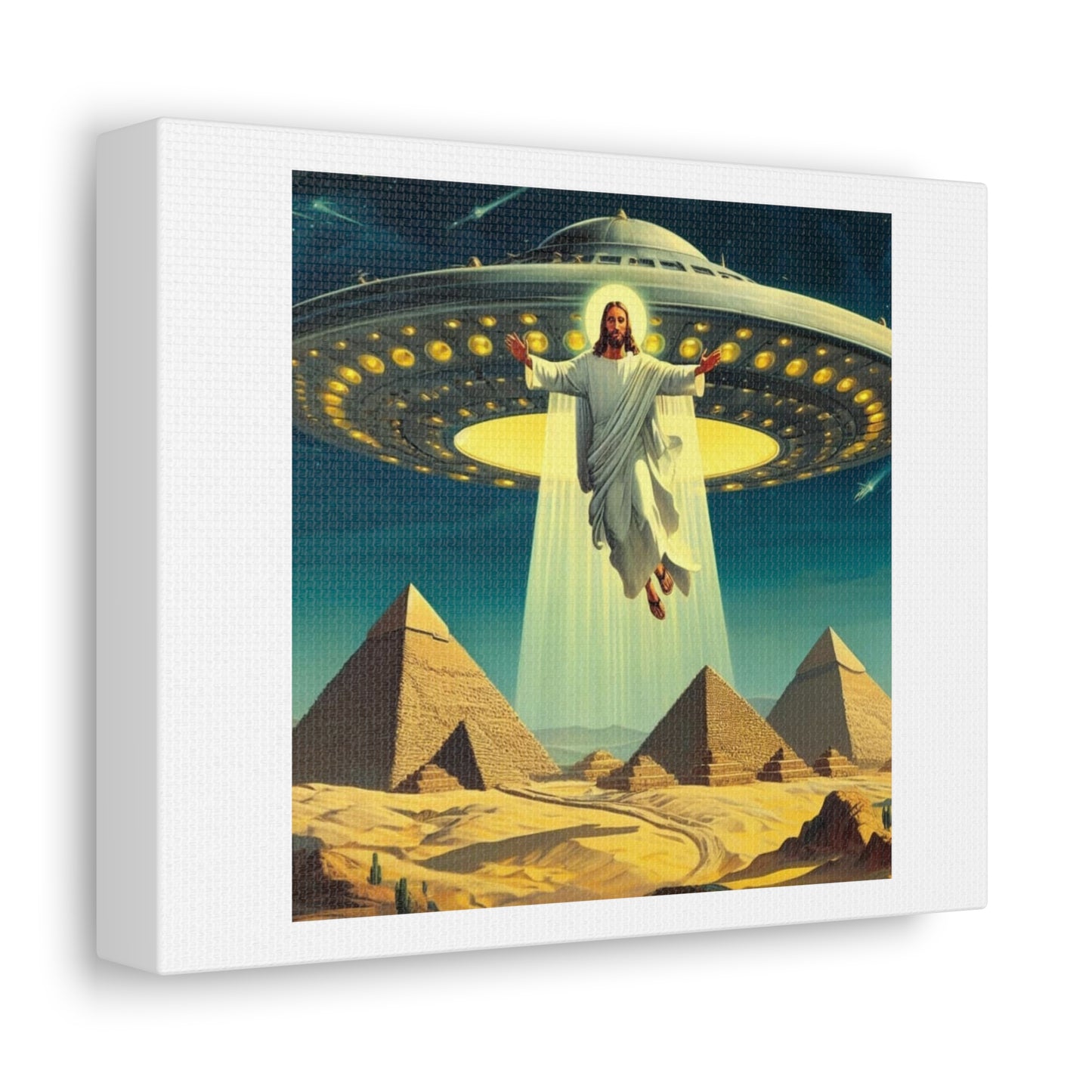 Look, is that a UFO Over the Head of Jesus? Art Print 'Designed by AI' on Canvas