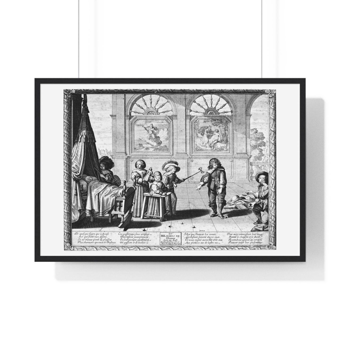 Children Playing with Toys, in the Background are Paintings of the Creation and the Creation of Adam, by Abraham Bosse (1636) Framed Print