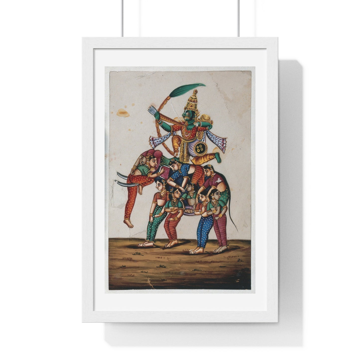 19th Century Indian Art, Hindu God of Love, Shooting Arrows with his Bow while Sitting on a Elephant Composed of Women, Framed Print