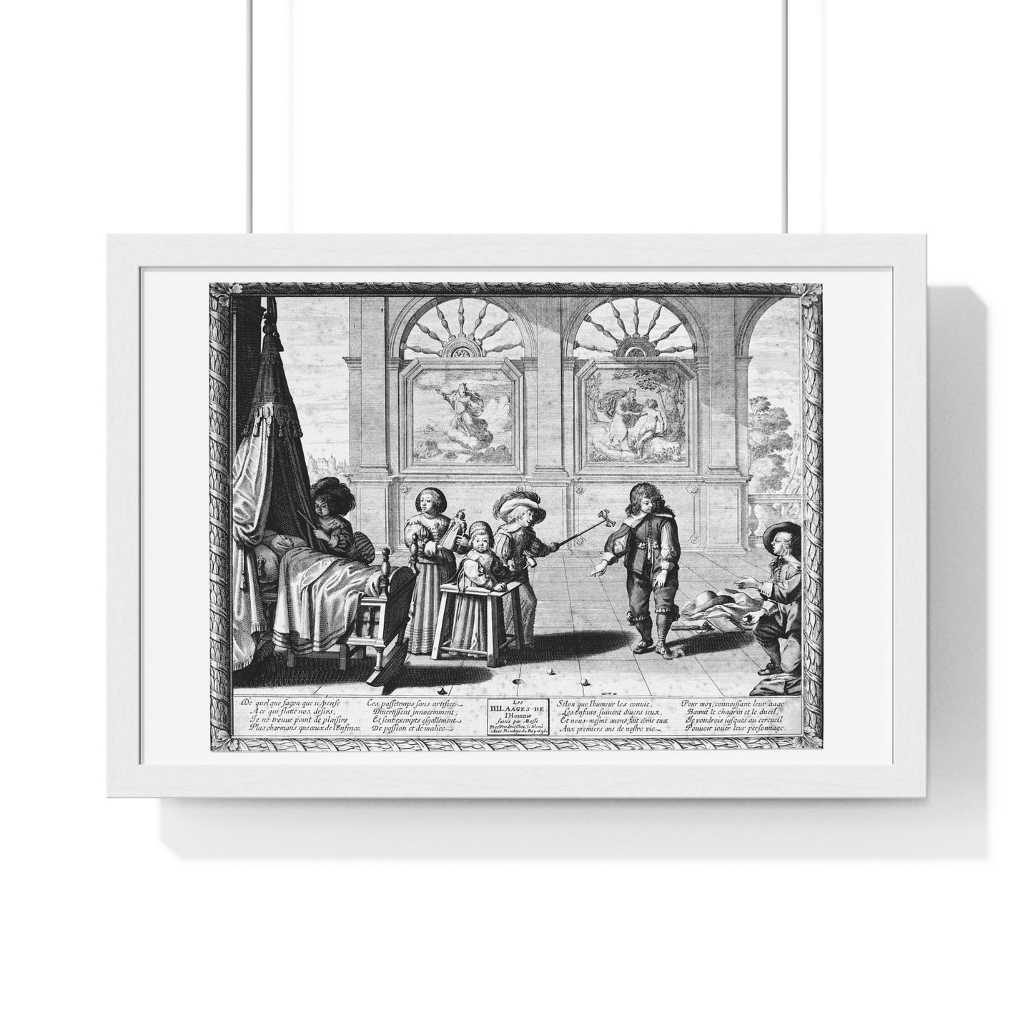 Children Playing with Toys, in the Background are Paintings of the Creation and the Creation of Adam, by Abraham Bosse (1636) Framed Print
