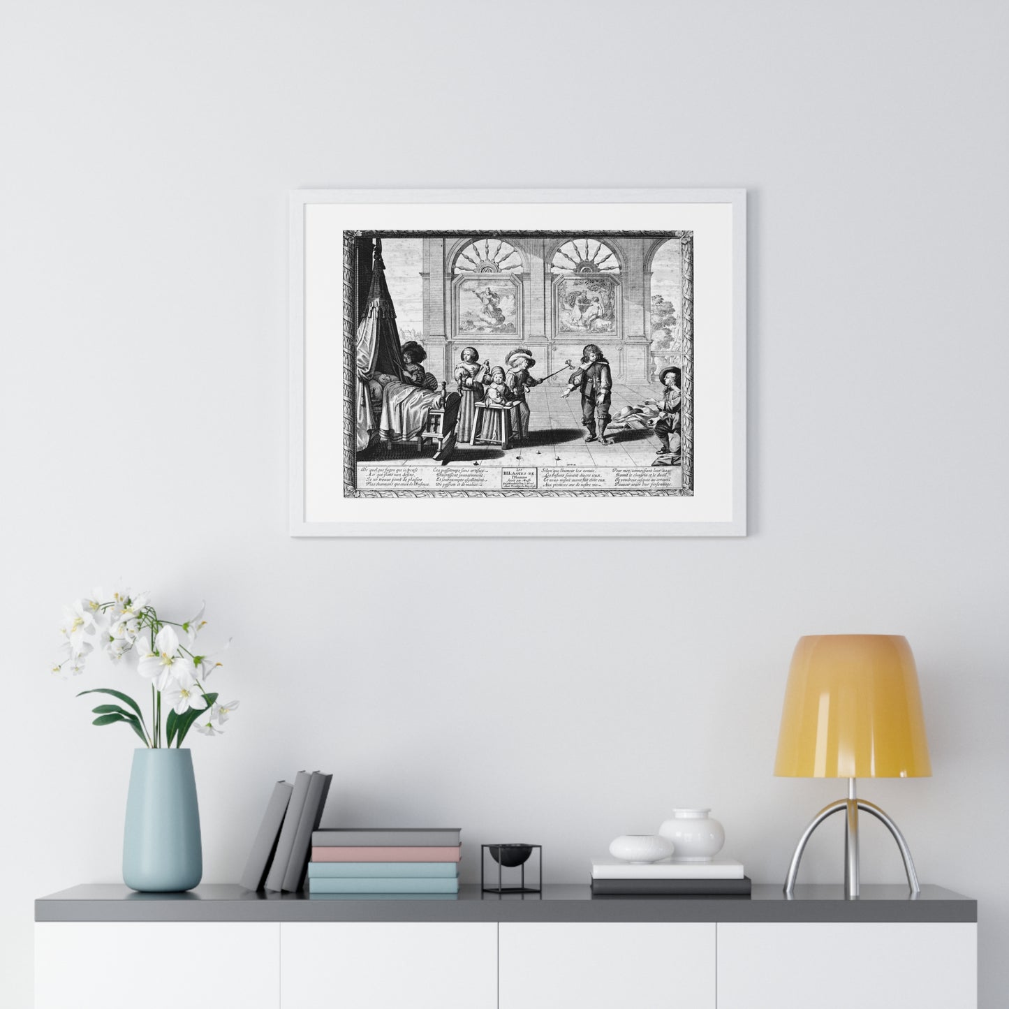 Children Playing with Toys, in the Background are Paintings of the Creation and the Creation of Adam, by Abraham Bosse (1636) Framed Print