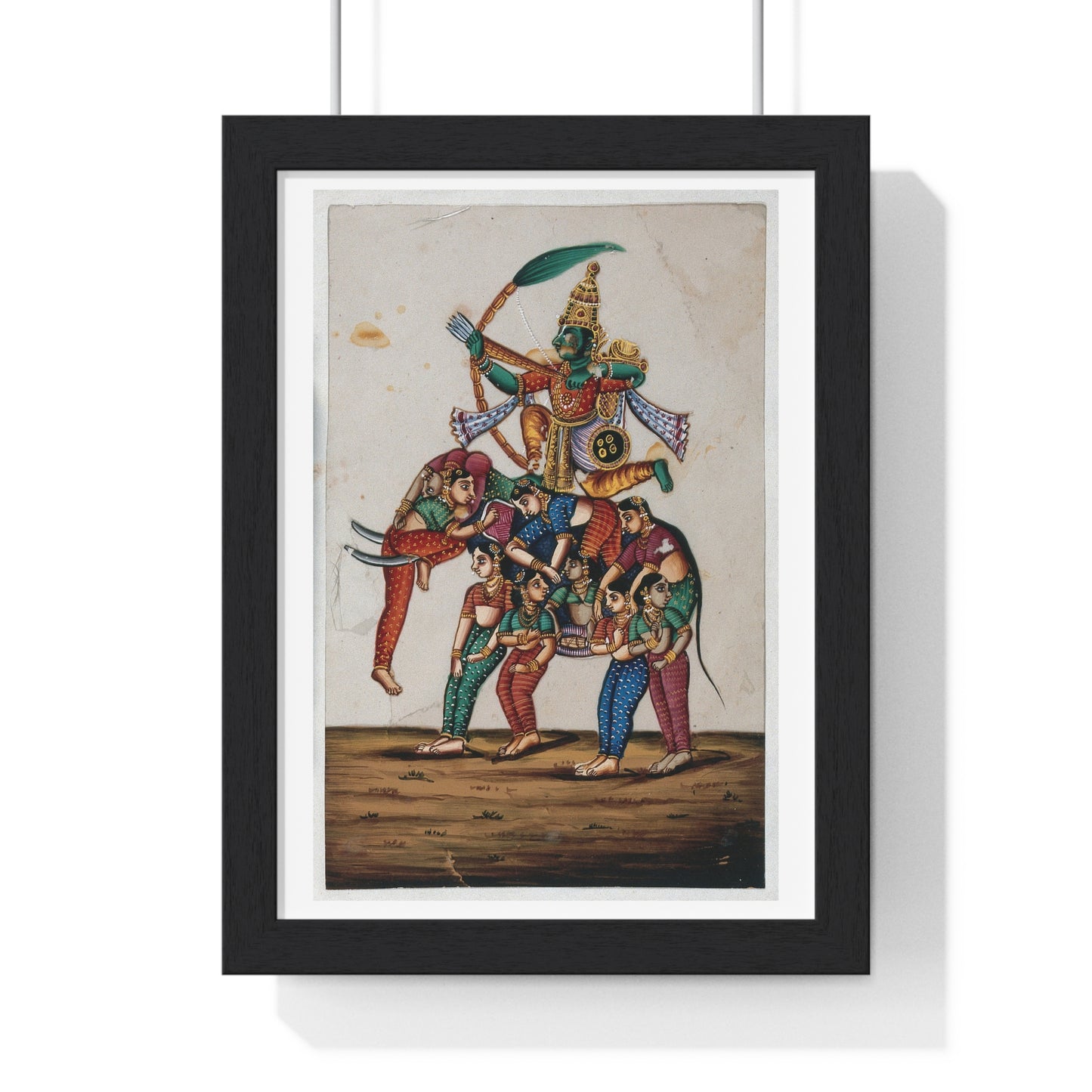 19th Century Indian Art, Hindu God of Love, Shooting Arrows with his Bow while Sitting on a Elephant Composed of Women, Framed Print