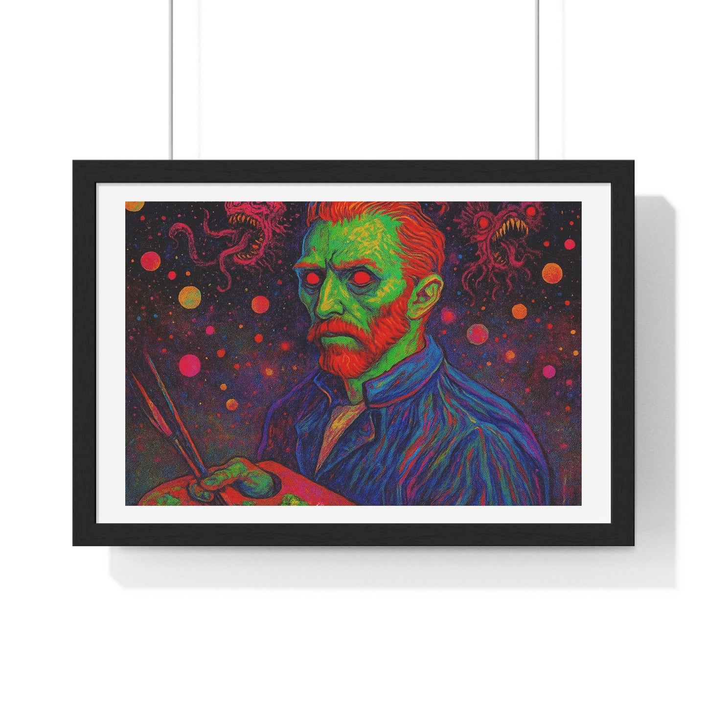 Vincent van Gogh Self Portrait Remixed, Psychedelic Art 'Designed by AI' Framed Print