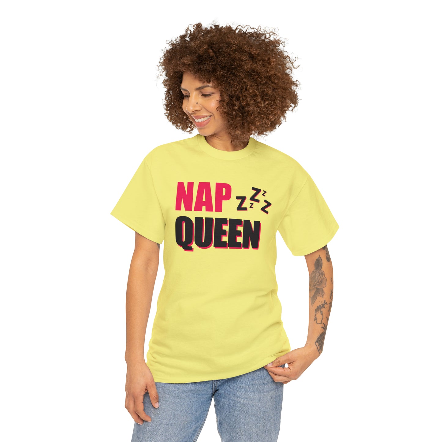 Nap Queen ヘビーコットン Tシャツ ユニセックス ワールドワイドサイズ 昼寝、睡眠、怠惰、休息