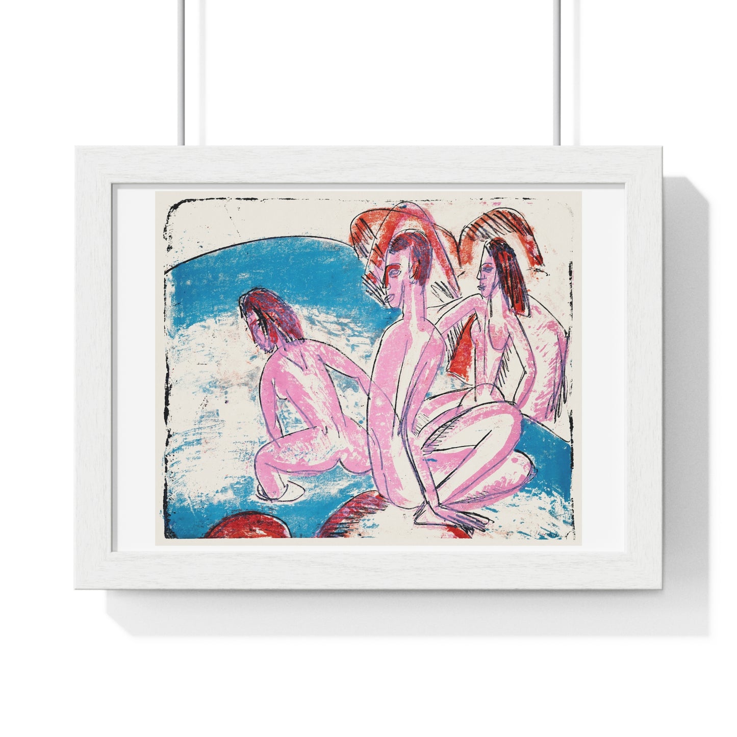 Three Bathers by Stones (1913) by Ernst Ludwig Kirchner, from the Original, Framed Art Print