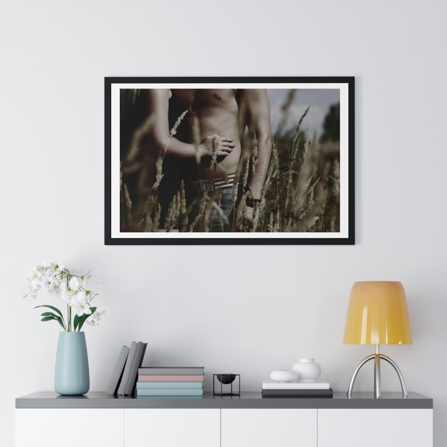 Shirtless Man with Woman, Photographer Unknown, from the Original, Framed Print