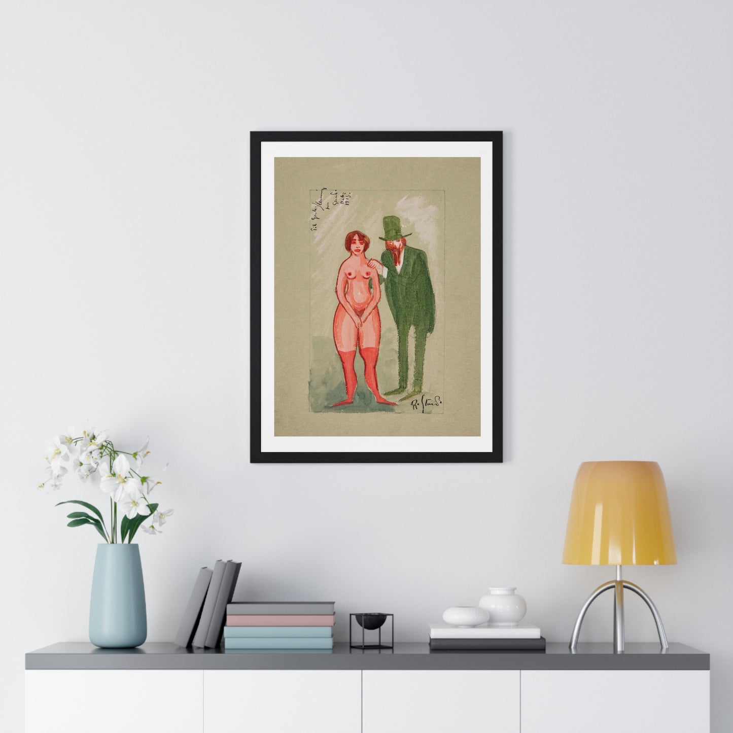 Pink Lady and Green Man by Robert Storm Petersen, from the Original, Framed Art Print