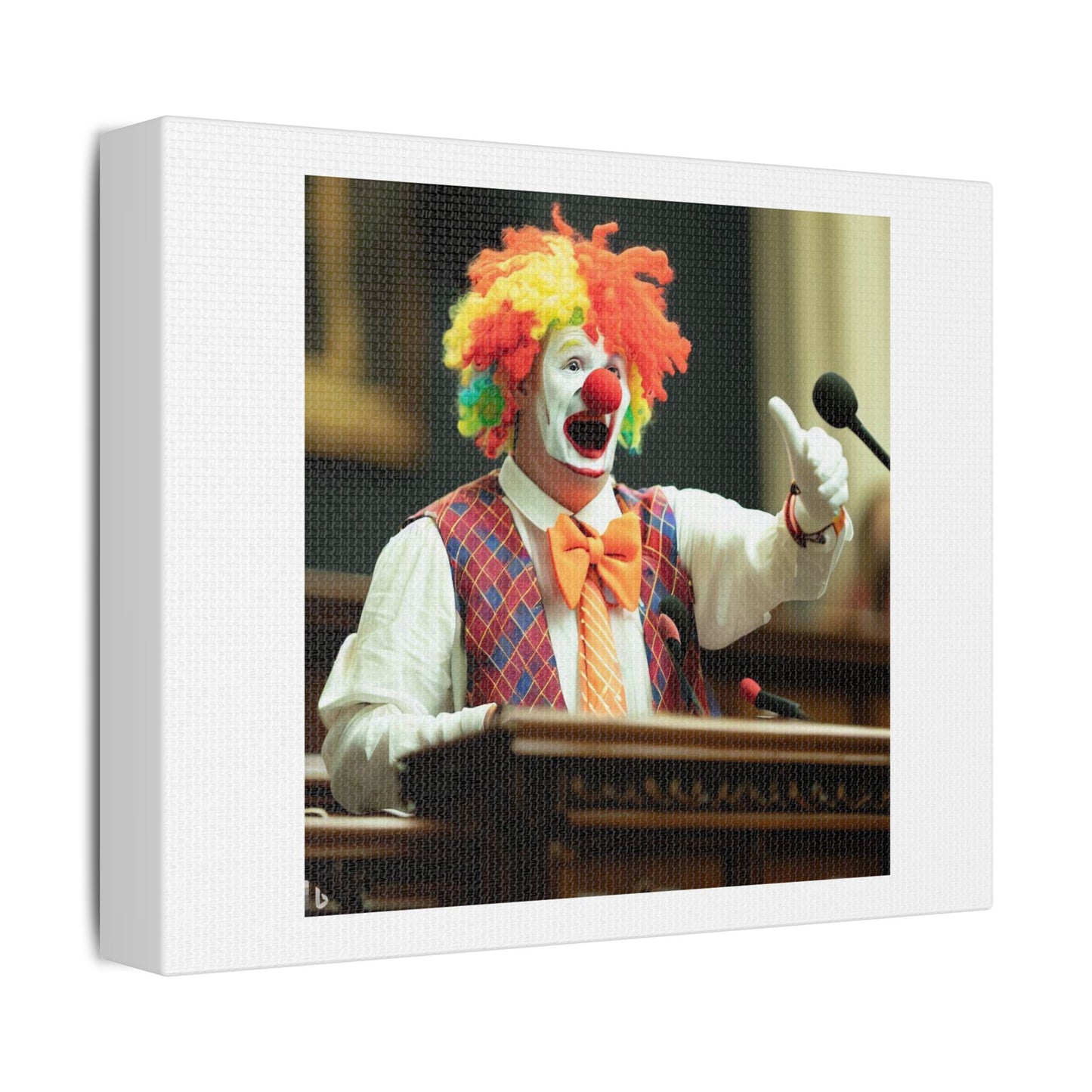 Politician as a Sad Clown 'Designed by AI' Art Print on Canvas