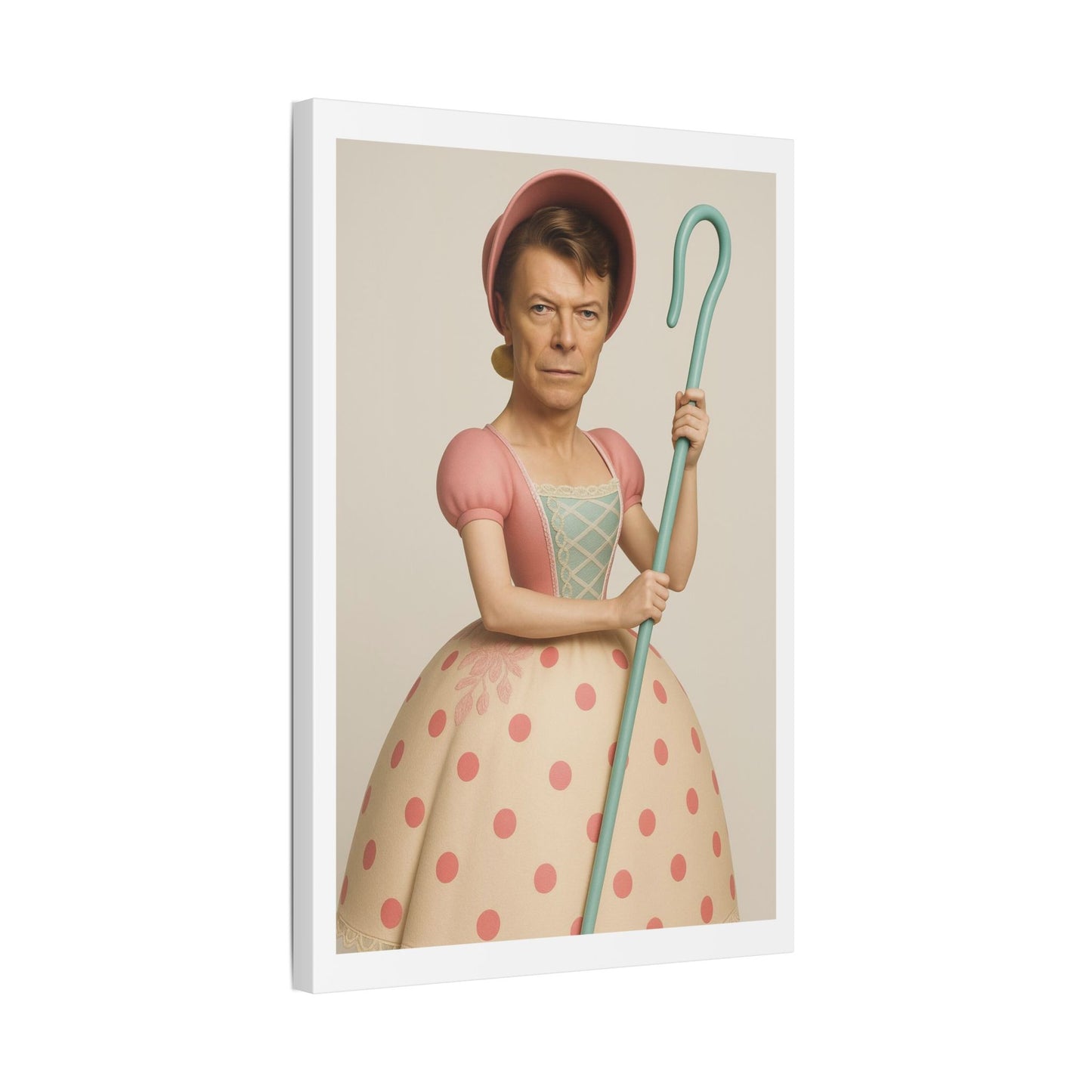 Little Bowie Peep, Absurdist Art 'Designed by AI' Satin Canvas Print