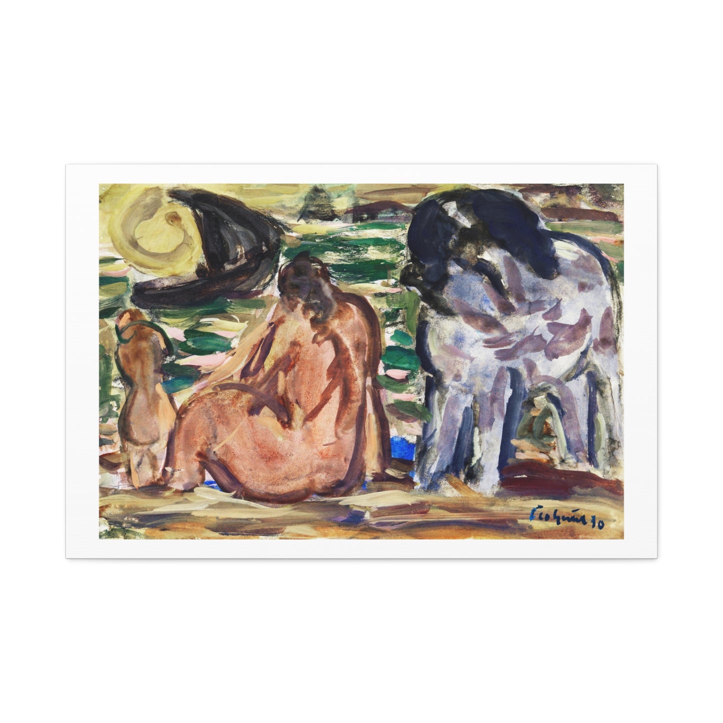 Twee Naakte Figuren en Een Paard aan de Zee (1930) by Leo Gestel, from the Original, Art Print on Canvas