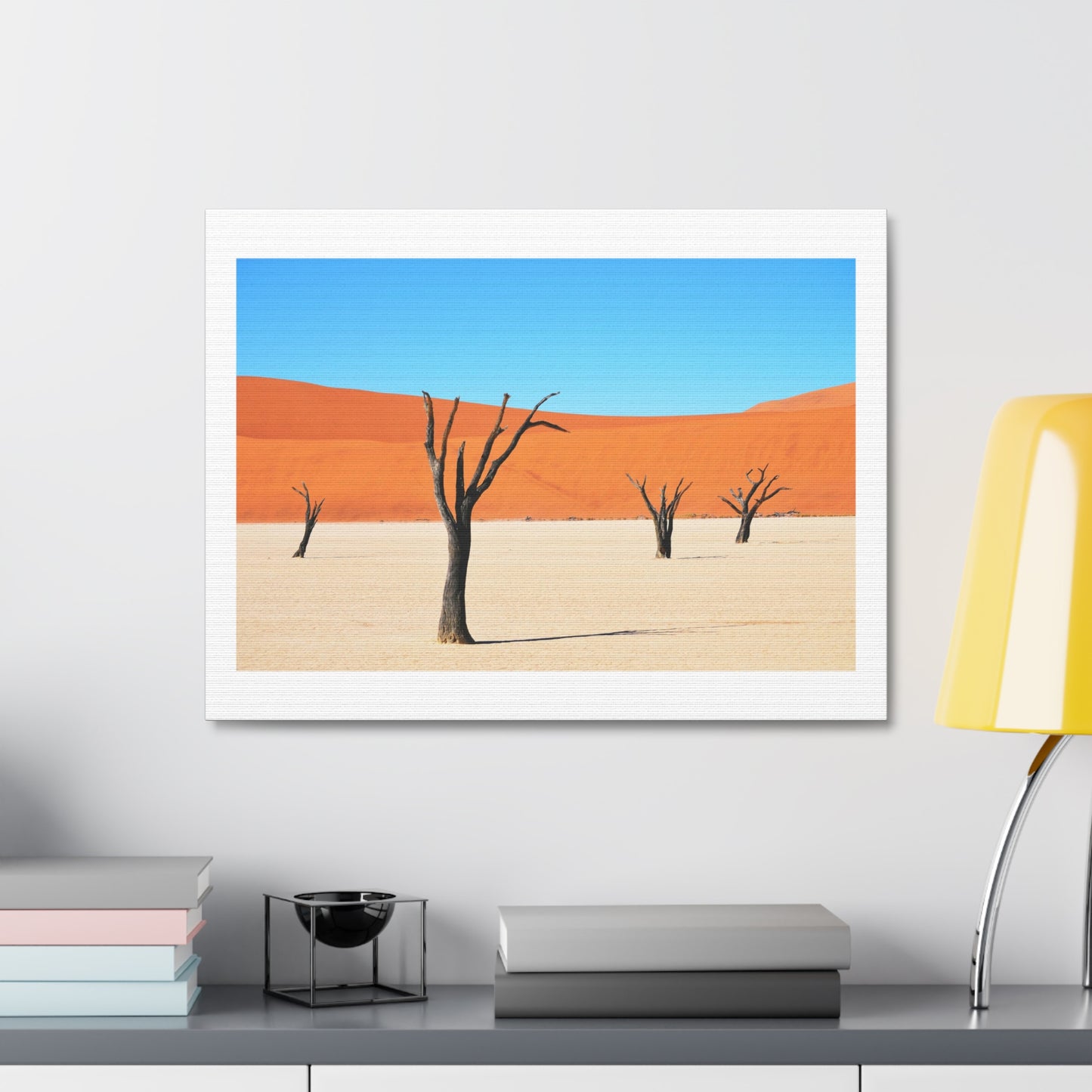 Dead Tree on Desert Illustration, Art Print on Satin Canvas