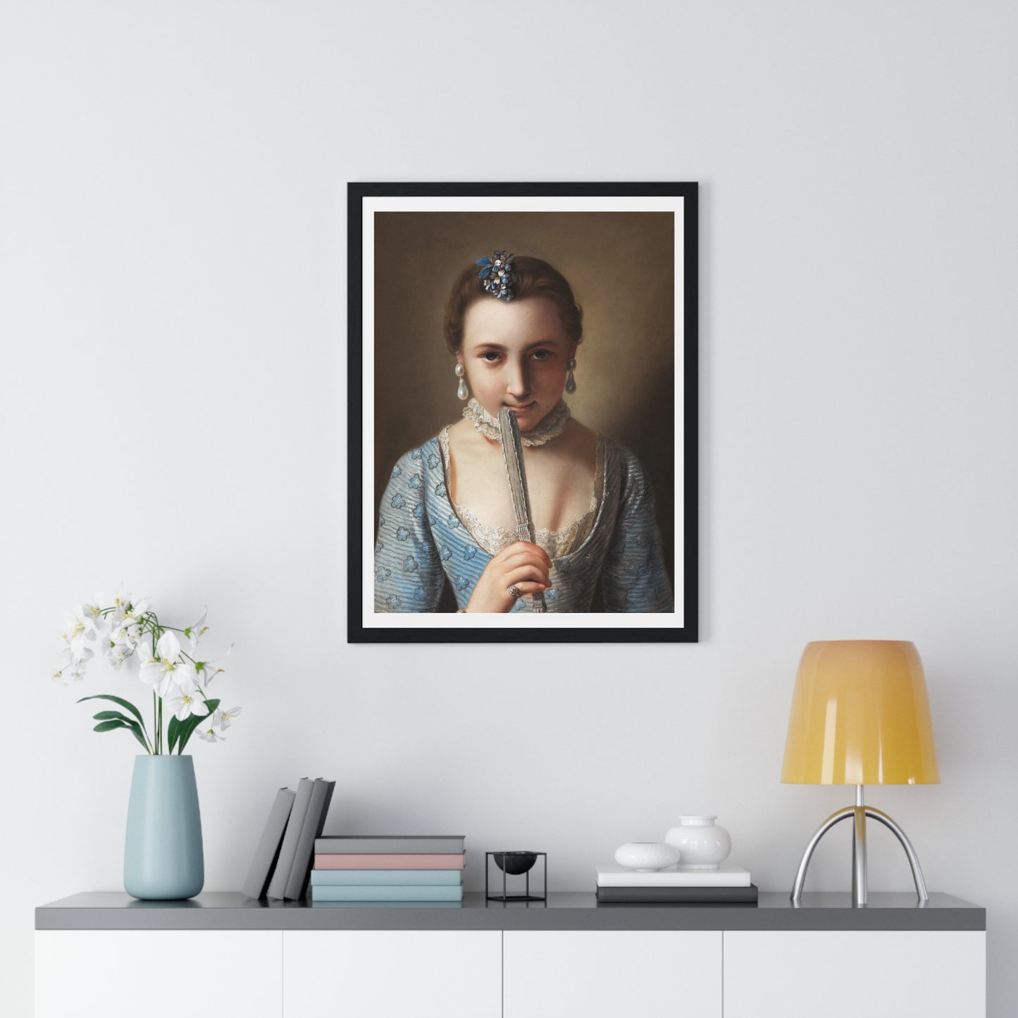 Young Woman with a Fan (1751-1756) by Pietro Antonio Rotari, from the Original, Framed Art Print