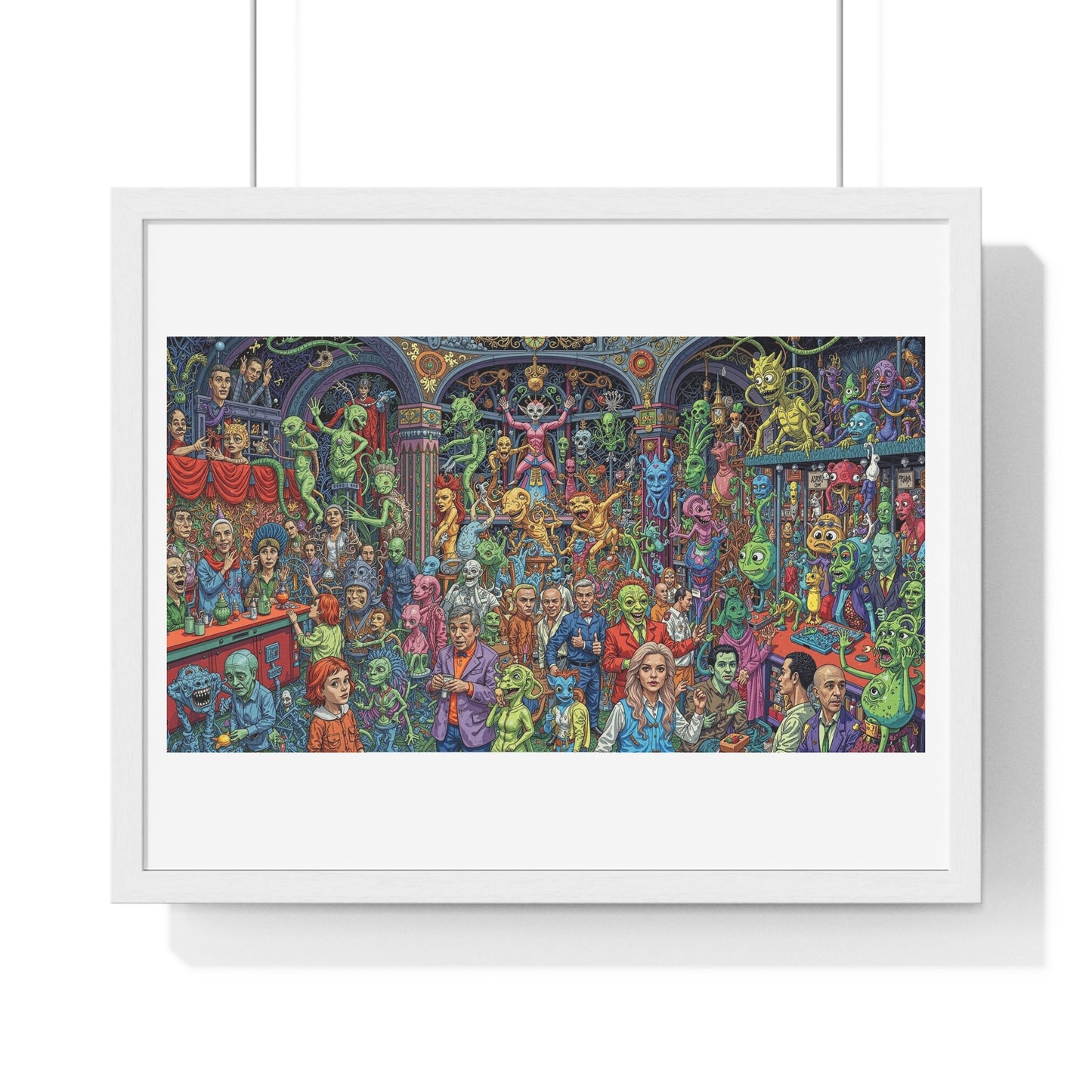 Demons and NPCs Diorama, Cartoon Art 'Designed by AI' Framed Art Print