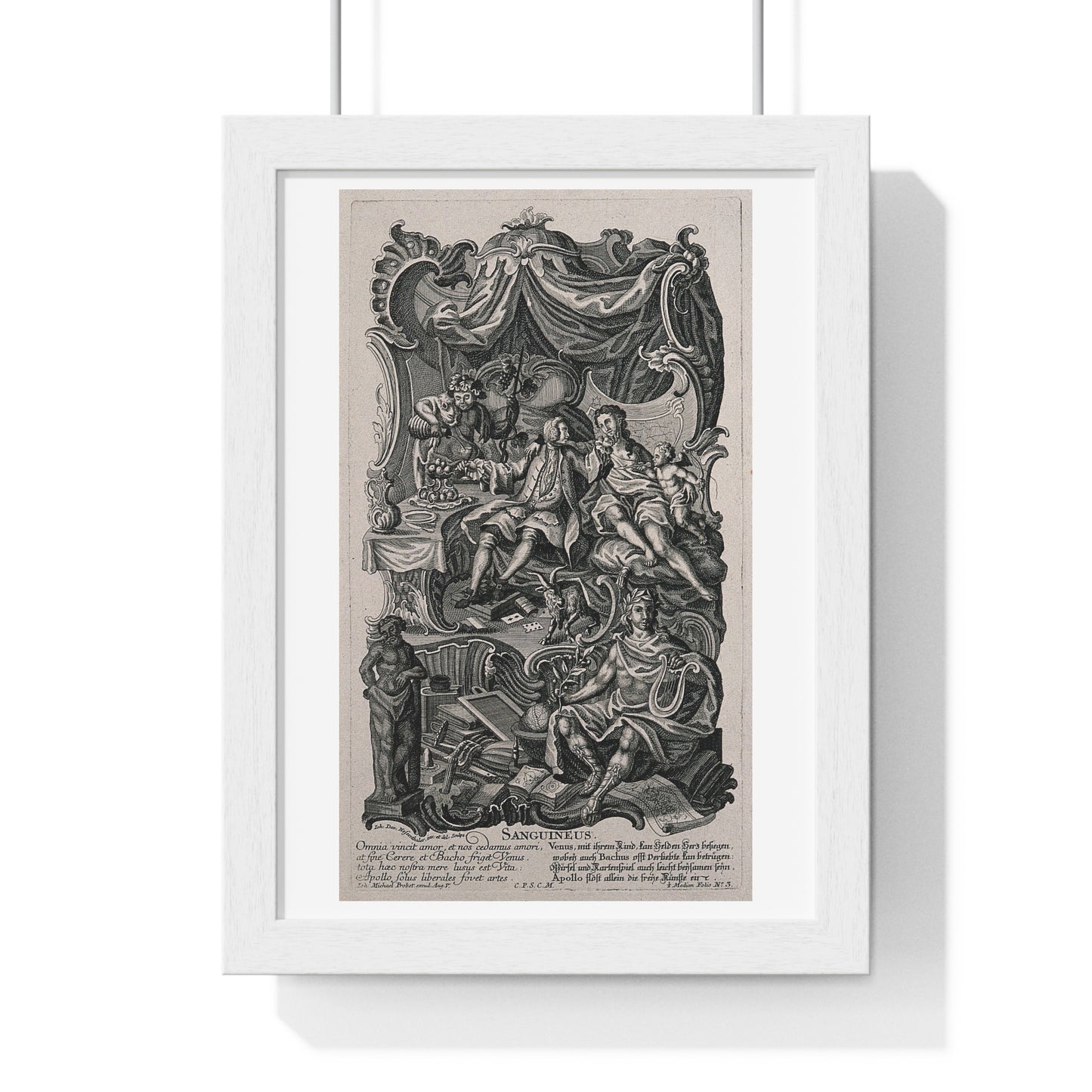 Apollo Presiding Over a Gentleman of Sensual Appetite, Representing the Sanguine Temperament (circa 1750) Johann David Nessenthaler, Framed Print