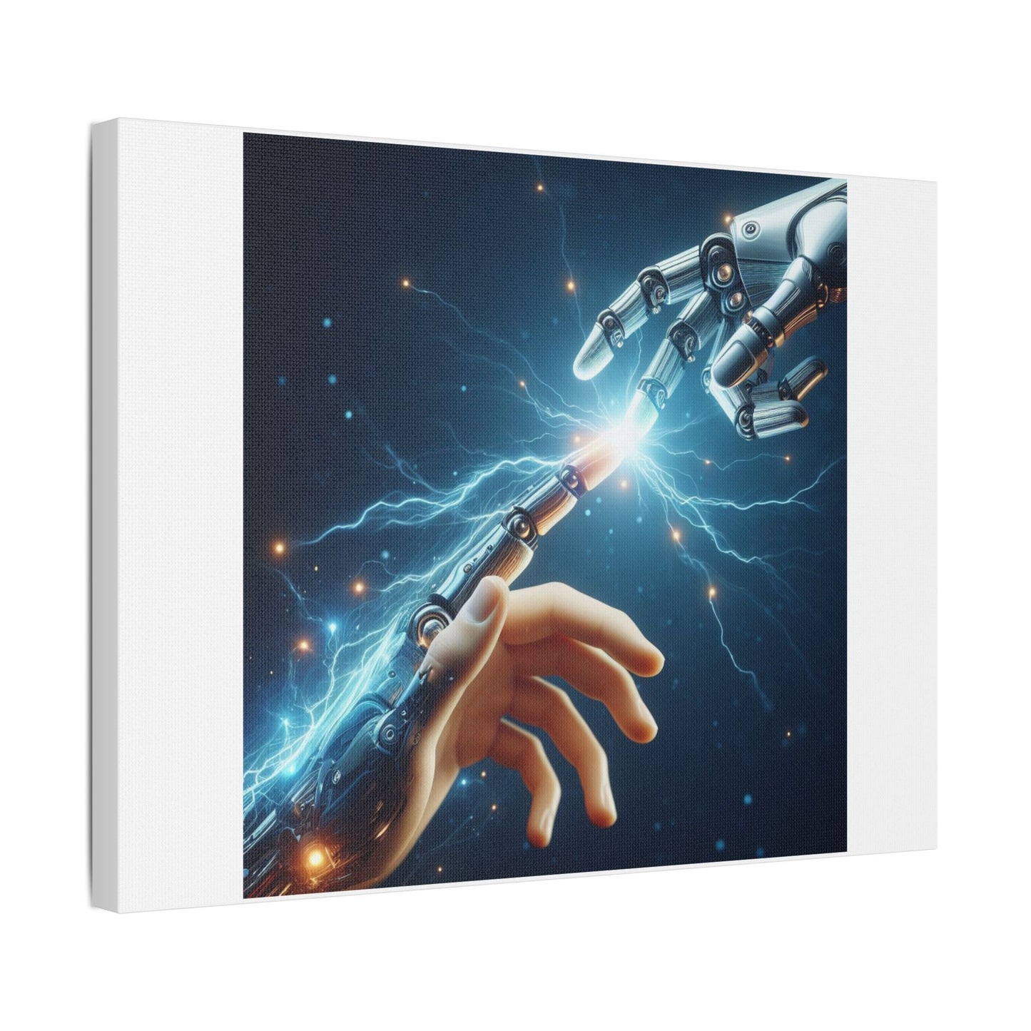 Robot and Human in Michelangelo's 'Creation of Adam' III, Art Print 'Designed by AI' on Canvas