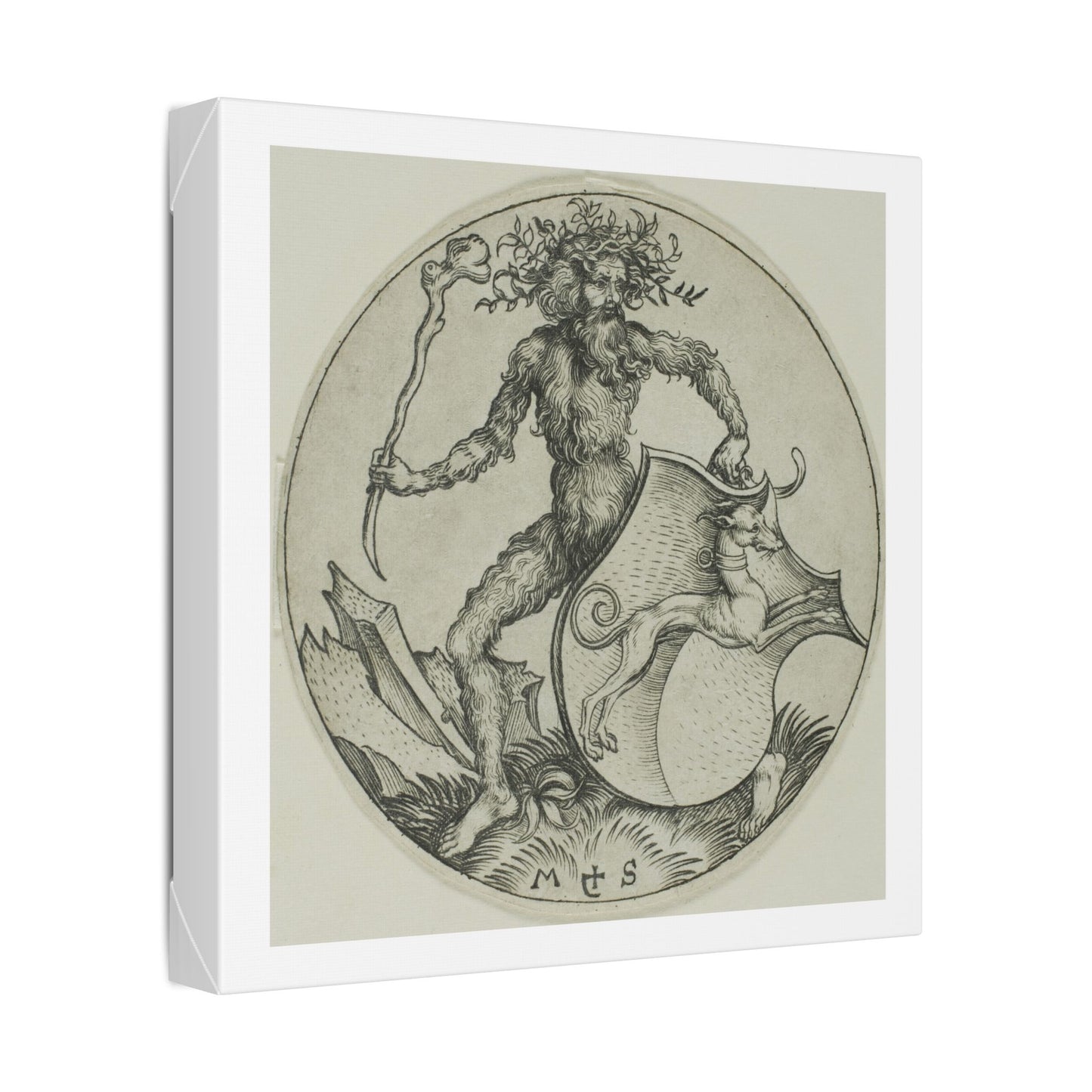 Shield with a Greyhound, Held by a Wild Man (1470–1491) by Martin Schongauer, from the Original, Canvas Print