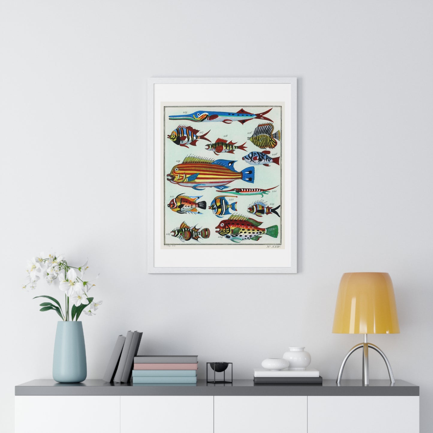 L’Histoire Générale des Voyages (1747-1780) by Unknown, a Collage of Colourful Rare Exotic Fish, from the Original, Framed Print