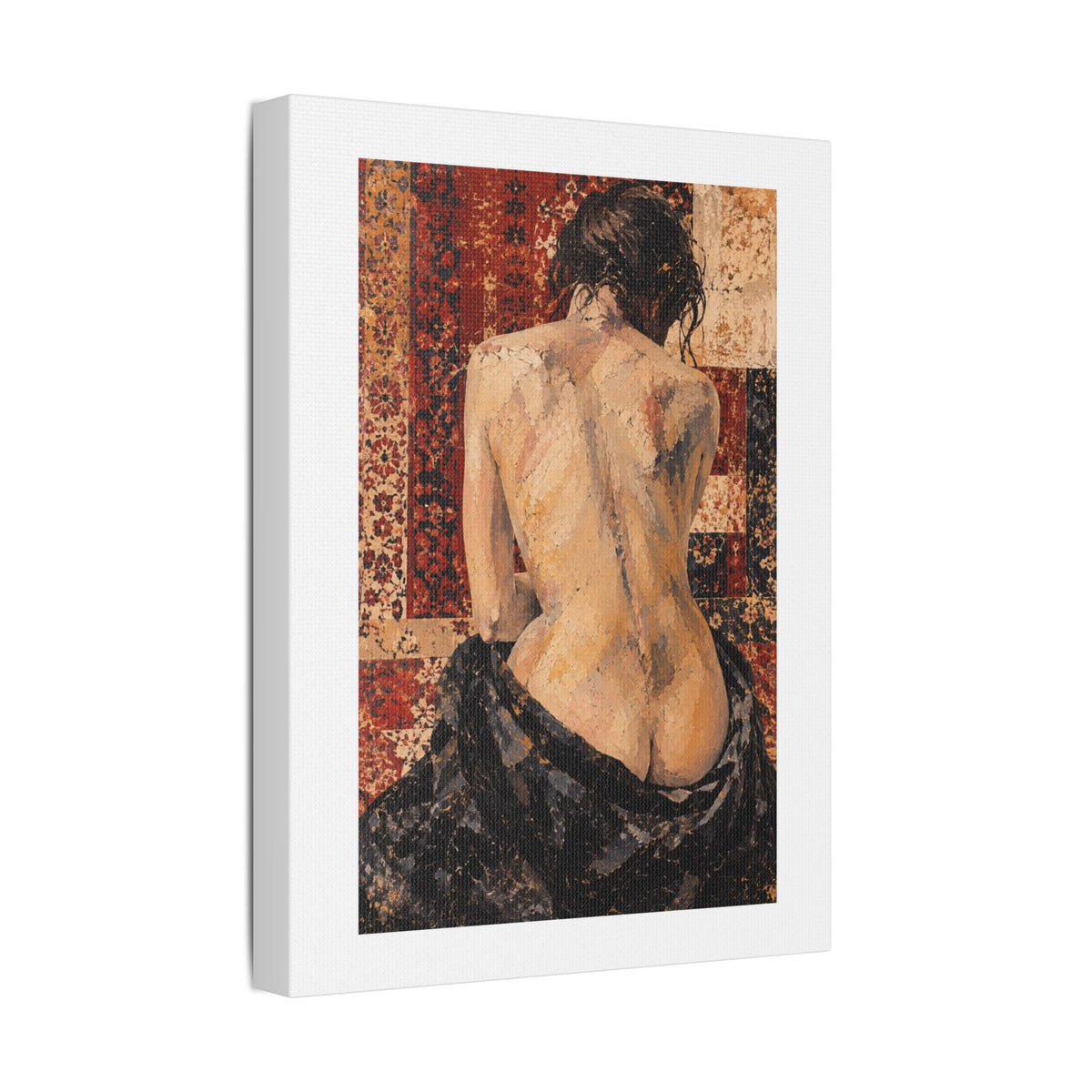 Textured Tapestry Portrait from Behind, Art Print on Satin Canvas, Stretched