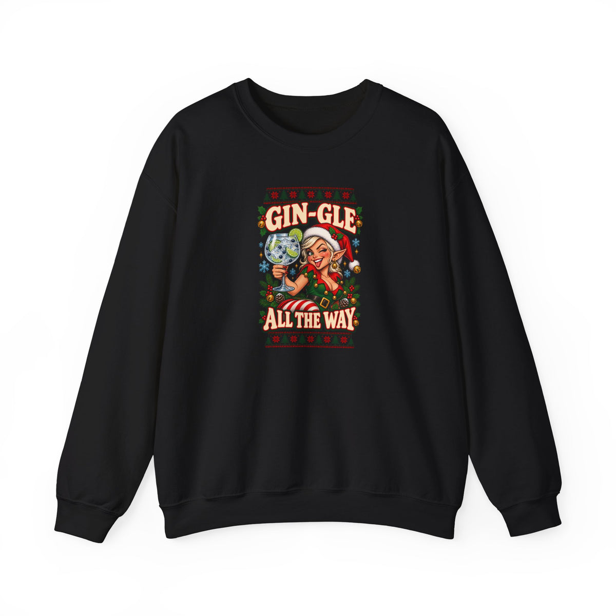 Funny Adult Christmas Jumpers: 'Gin-gle All the Way' Christmas Crewneck