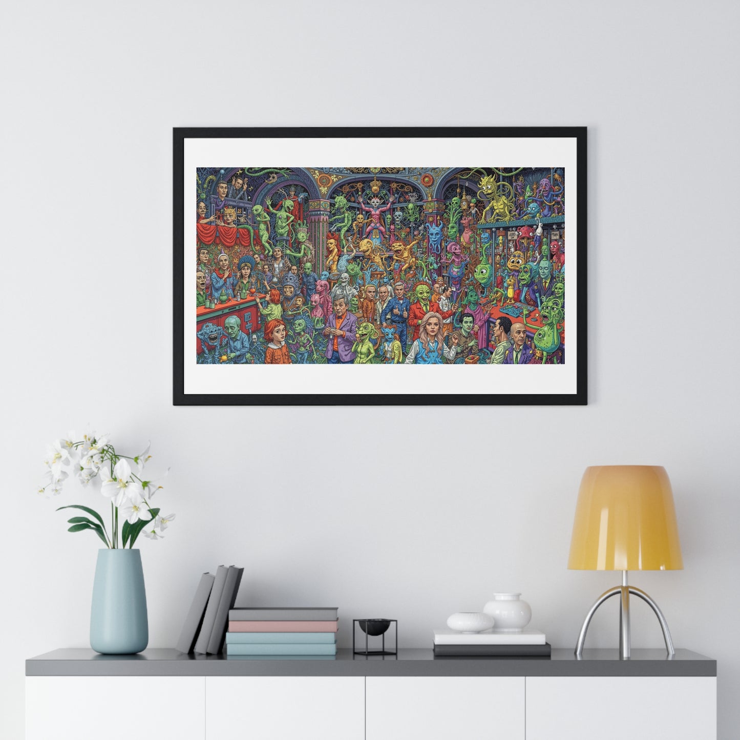 Demons and NPCs Diorama, Cartoon Art 'Designed by AI' Framed Art Print