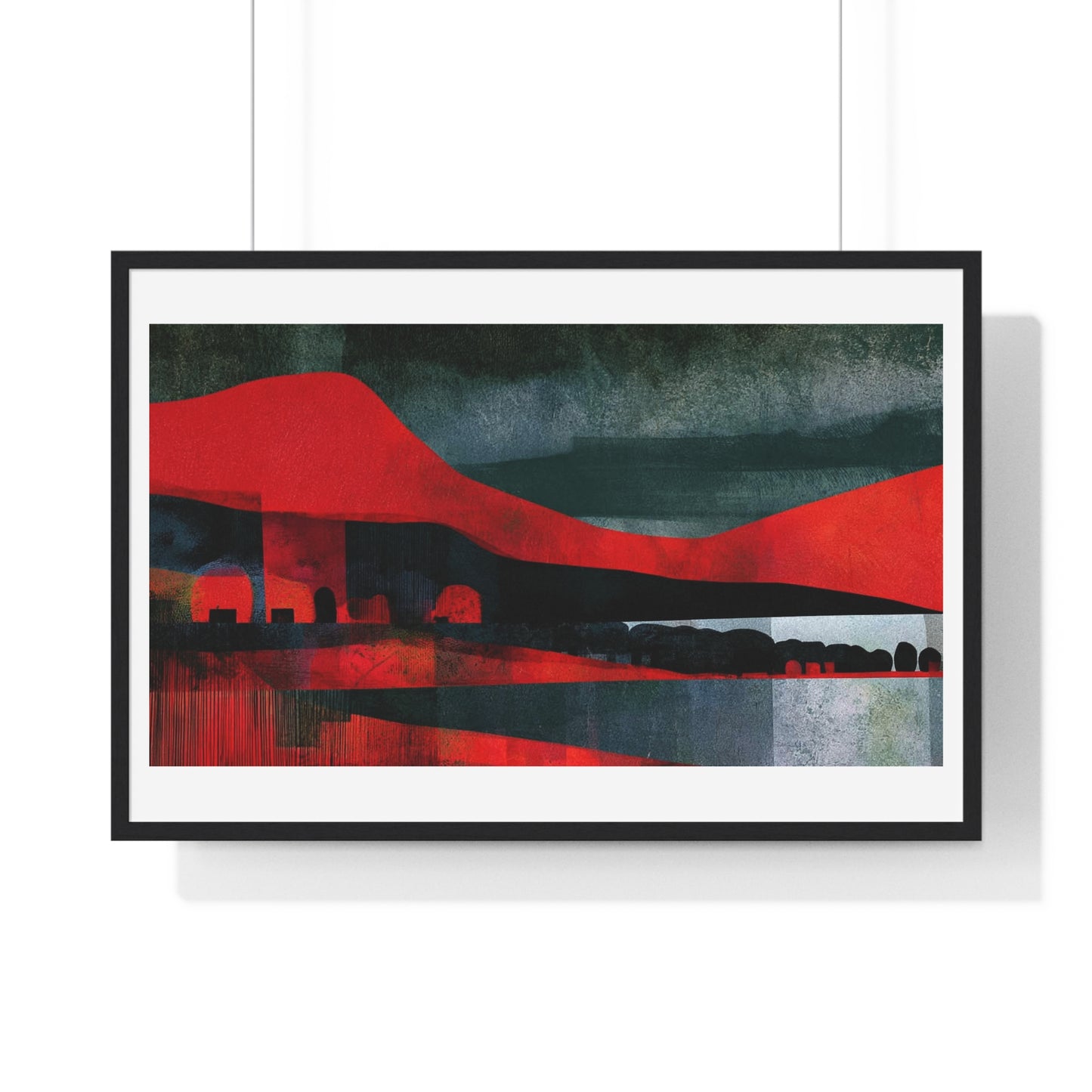 Unreal Landscape, Red and Grey Decor Art, Large Framed Print