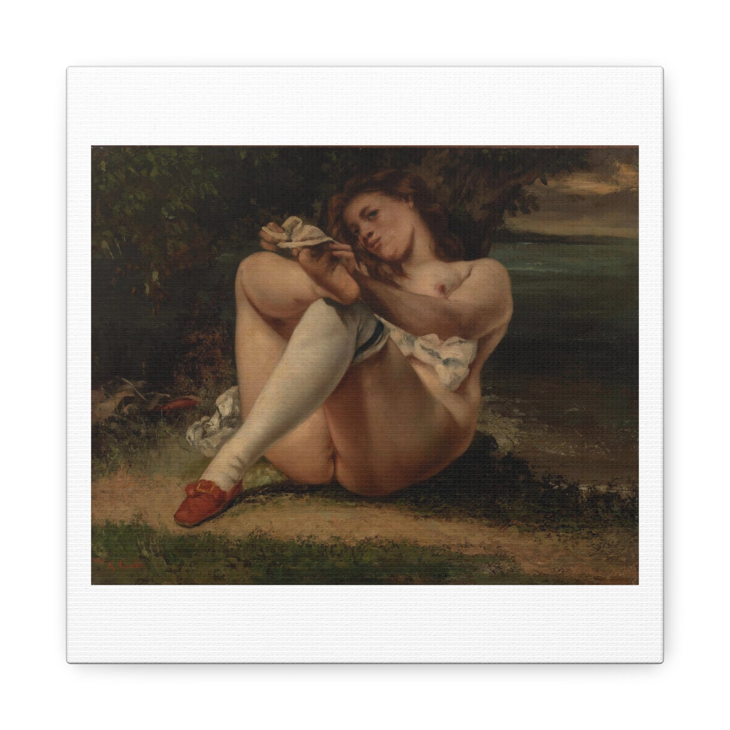 Woman with White Stockings 'La Femme aux Bas Blancs' (1861) by Gustave Courbet, Art Print from the Original on Satin Canvas