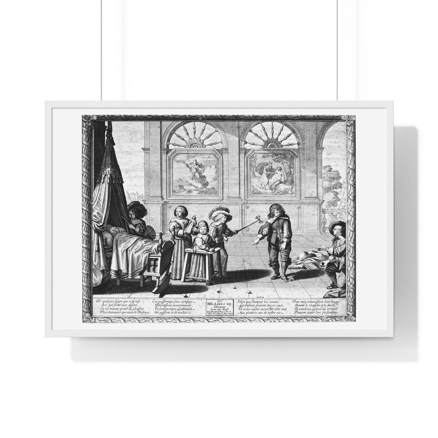 Children Playing with Toys, in the Background are Paintings of the Creation and the Creation of Adam, by Abraham Bosse (1636) Framed Print