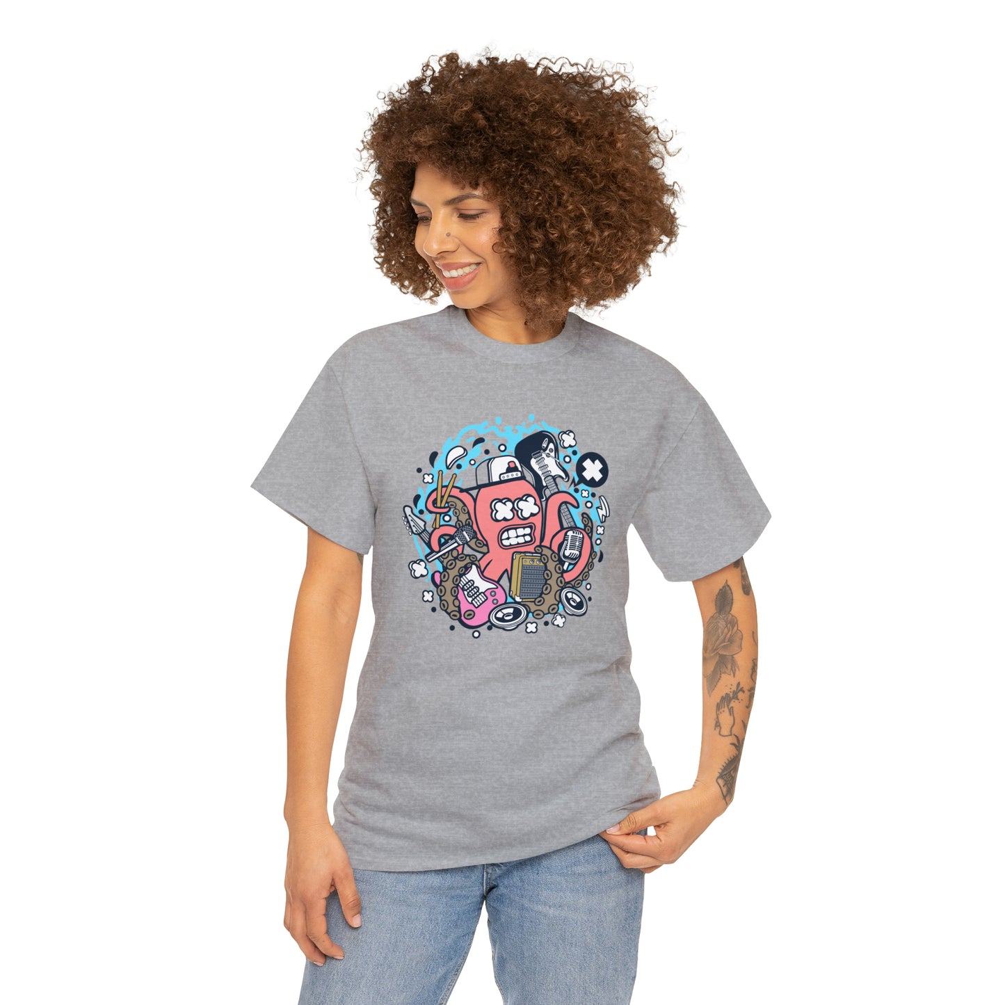 Rock Octopus Musician Cartoon T-Shirt