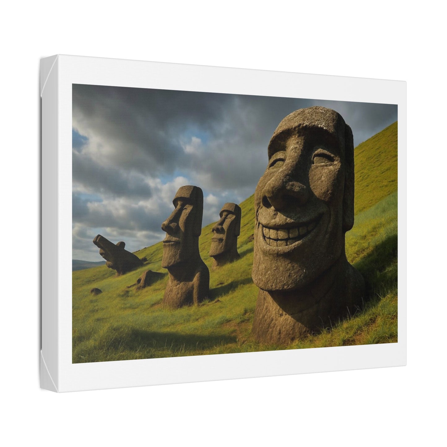 Moai Statues of Easter Island Seen on a Good Day 'Designed by AI' Canvas Art Print