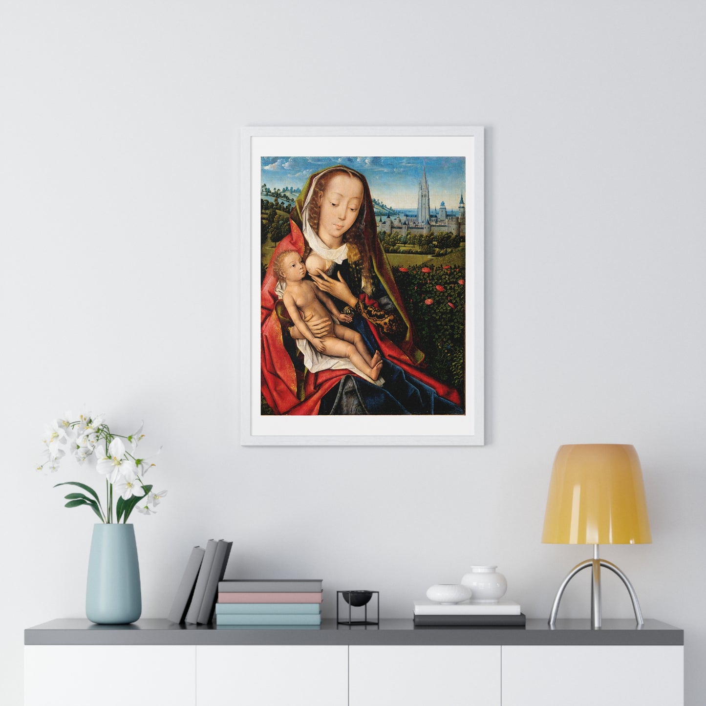 Virgin and Child in a Landscape (1480–90) by Master of the Legend of Saint Lucy, from the Original, Framed Art Print